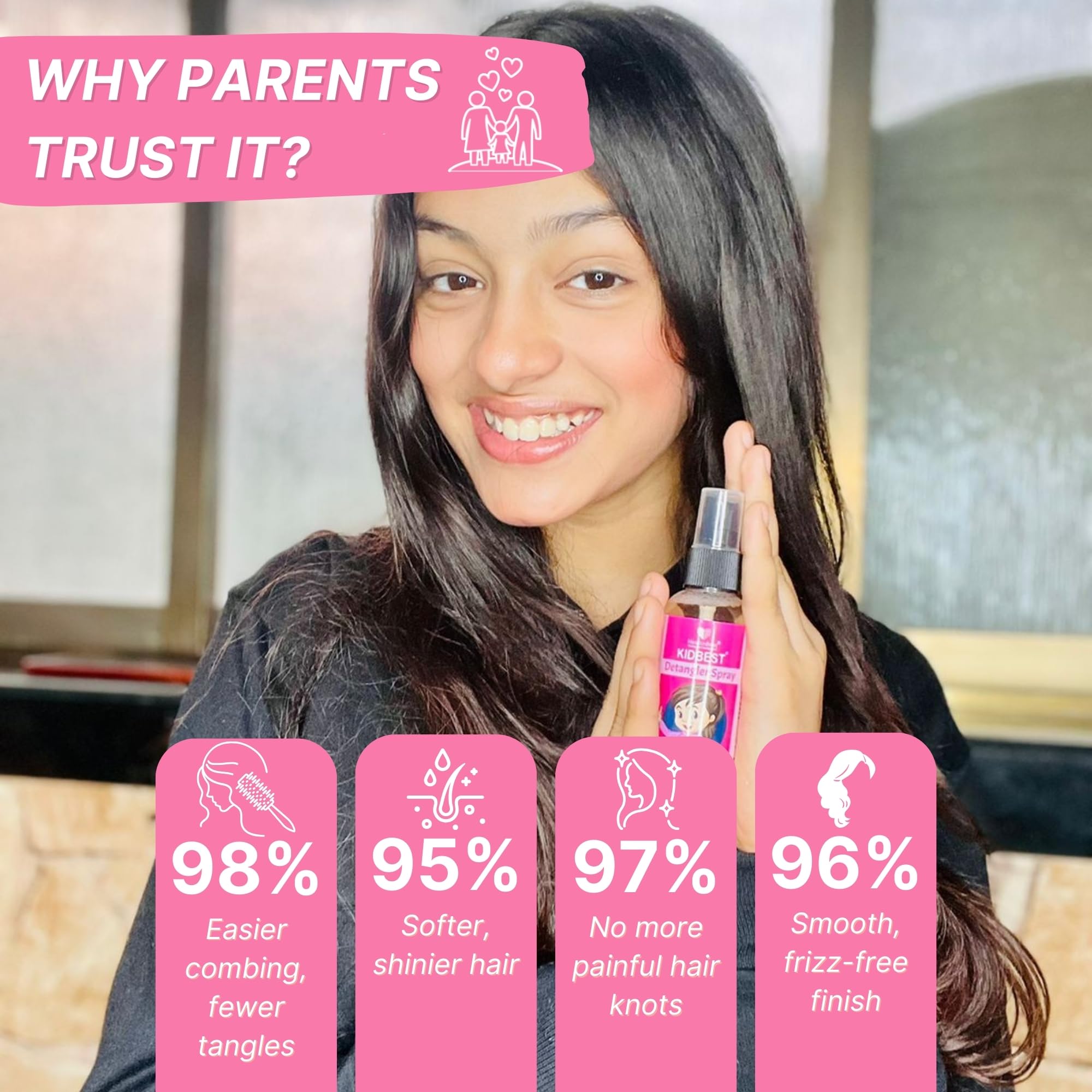 HealthBest Detangler Spray for Kids with Tea Tree Oil 100ml (Pack of 4) | Soft & Shiny Hair | Easy Comb Through, Tangle-Free Hair, Suitable for Curly, Wavy and Straight Hair, Tear, Paraben, SLS Free 3