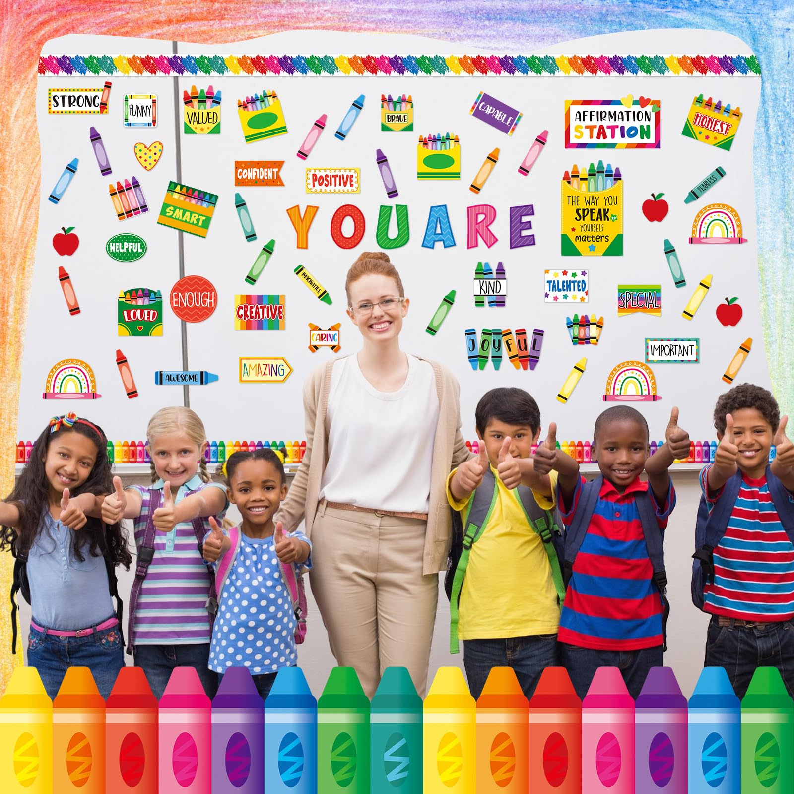 Mooliwe 90-teiliges Buntstift-Set, Bestätigungsstation, Pinnwand-Set, Buntstift, Klassenzimmer, Dekoration, Klassenzimmer, Spiegel, Wachstum, Dekoration, positive Bestätigung, Akzentausschnitt für