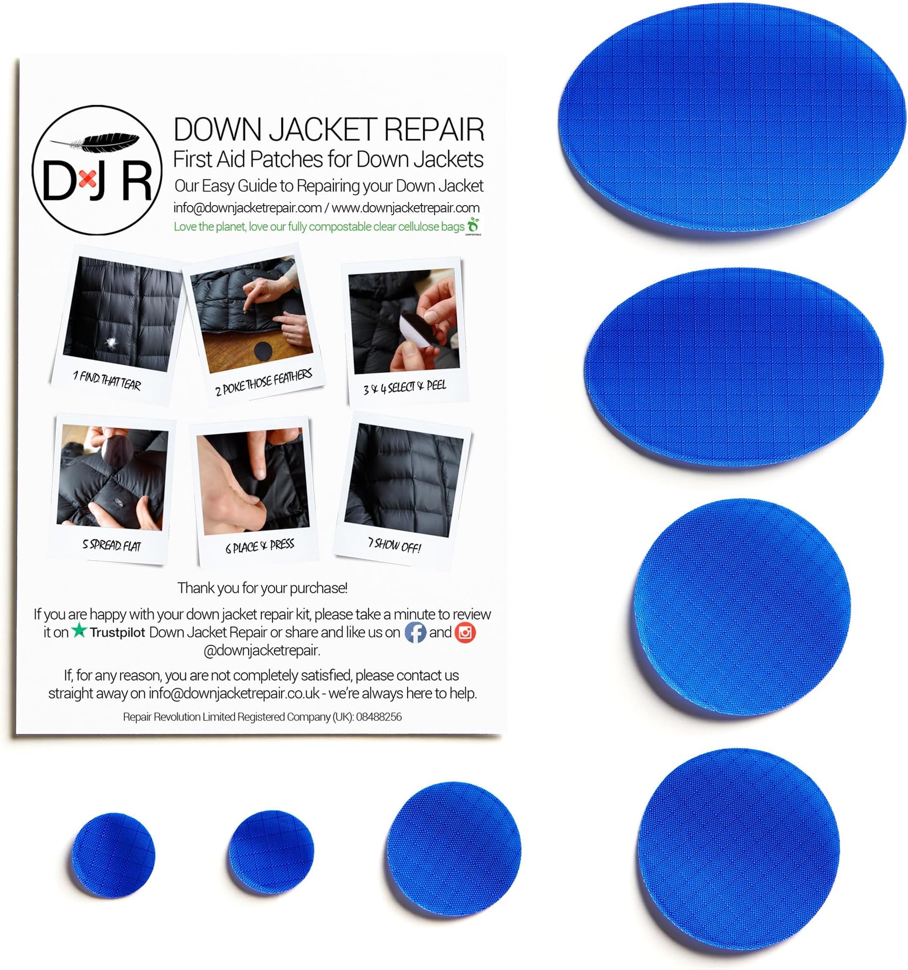 Down Jacket Repair Patches: Easy to Use, Pre-Cut, Self-Adhesive, Waterproof Fabric, Tear-Resistant Rip-Stop Nylon Fabric Patches for Clothing, Down Jacket Patches, Outdoor Gear - Royal Blue