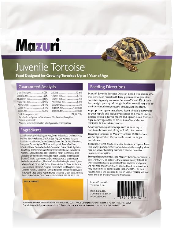Mazuri | Juvenile Tortoise Food for Baby Tortoises | 8 Ounce (8 oz) Bag