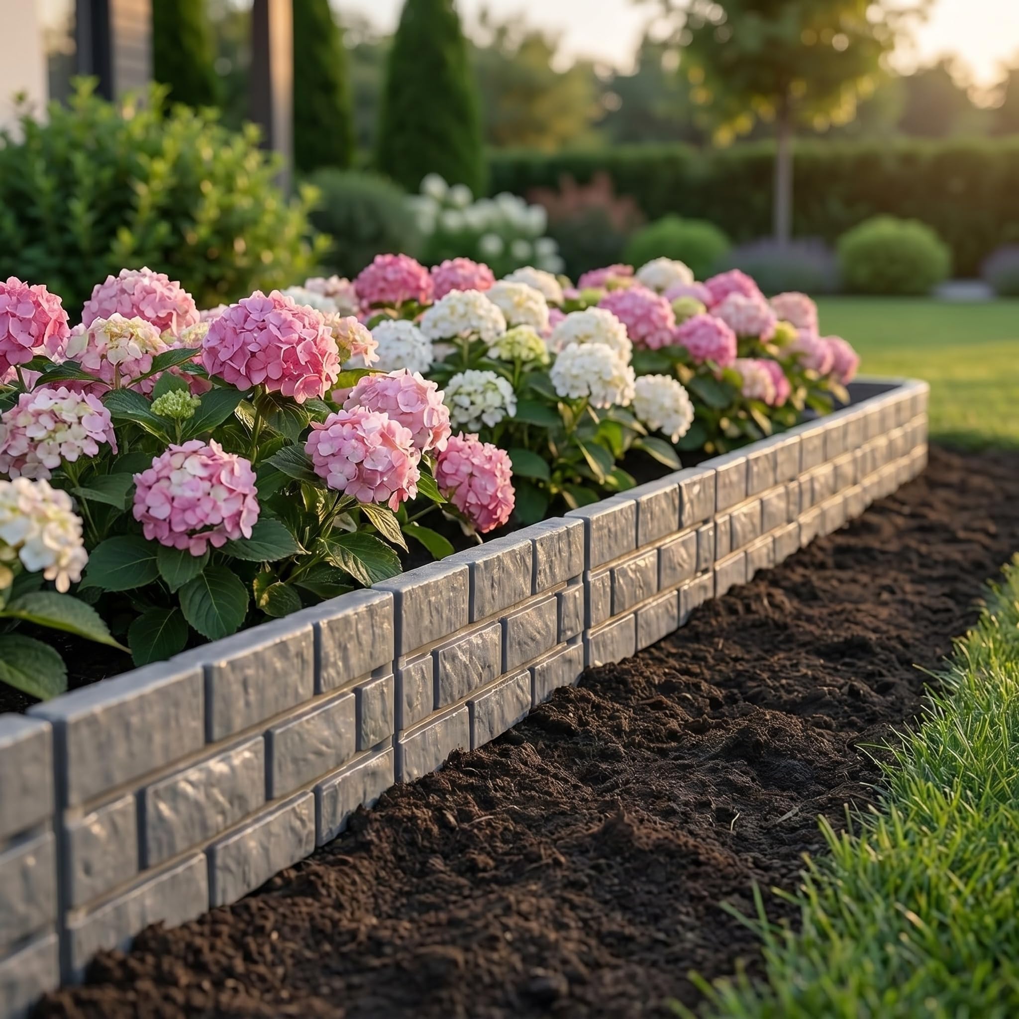 Recinzione di Contenimento per Giardino in Plastica Effetto Pietra - Pannelli per Bordure da Aiuola Effetto Mattone Rimovibili per Un Facile Montaggio E Unelegante White 15PCS
