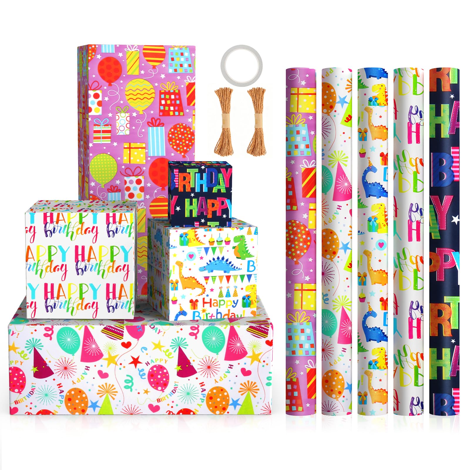 5 Roll Package Gift Wrapping Paper | 43cm * 3m Birthday Wrapping Paper Perfect for Birthday, Wedding, Party, Valentine's Day Gift Decorations