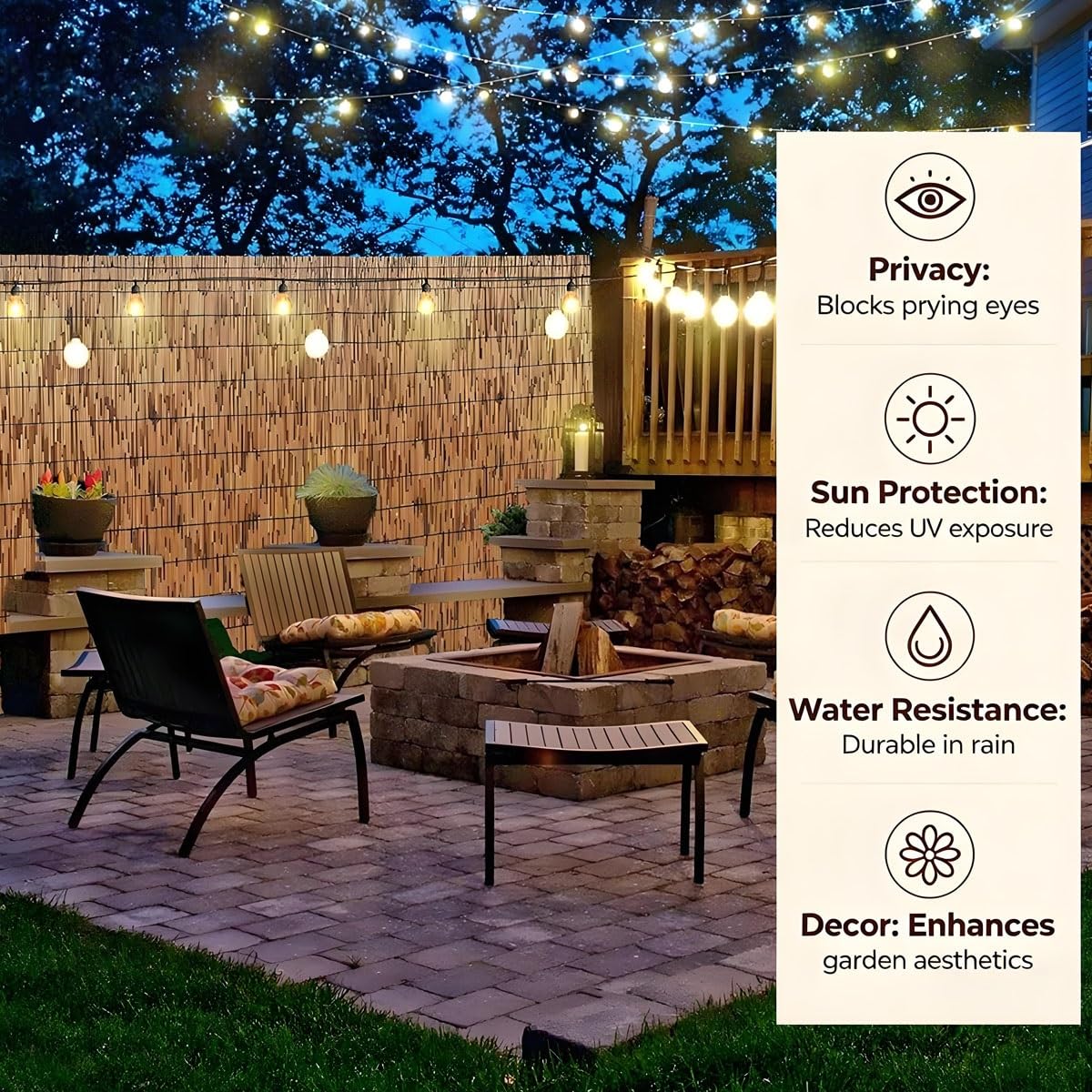 Arella in Canniccio di Bambù Pelato Naturale – Arelle Recinzione in Canna Spessa Per Giardino Balcone, Frangivento Frangivista, Canniccio Decorativo Schermo Privato per Esterni(Natural,H1.6 x L13.0m)