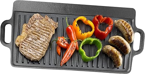 Miniatura 2 de Bene Casa Plancha reversible de hierro fundido | Sartén de doble quemador de 20 x 9 x 1.5 pulgadas | Superficies planas y estriadas para cocinar