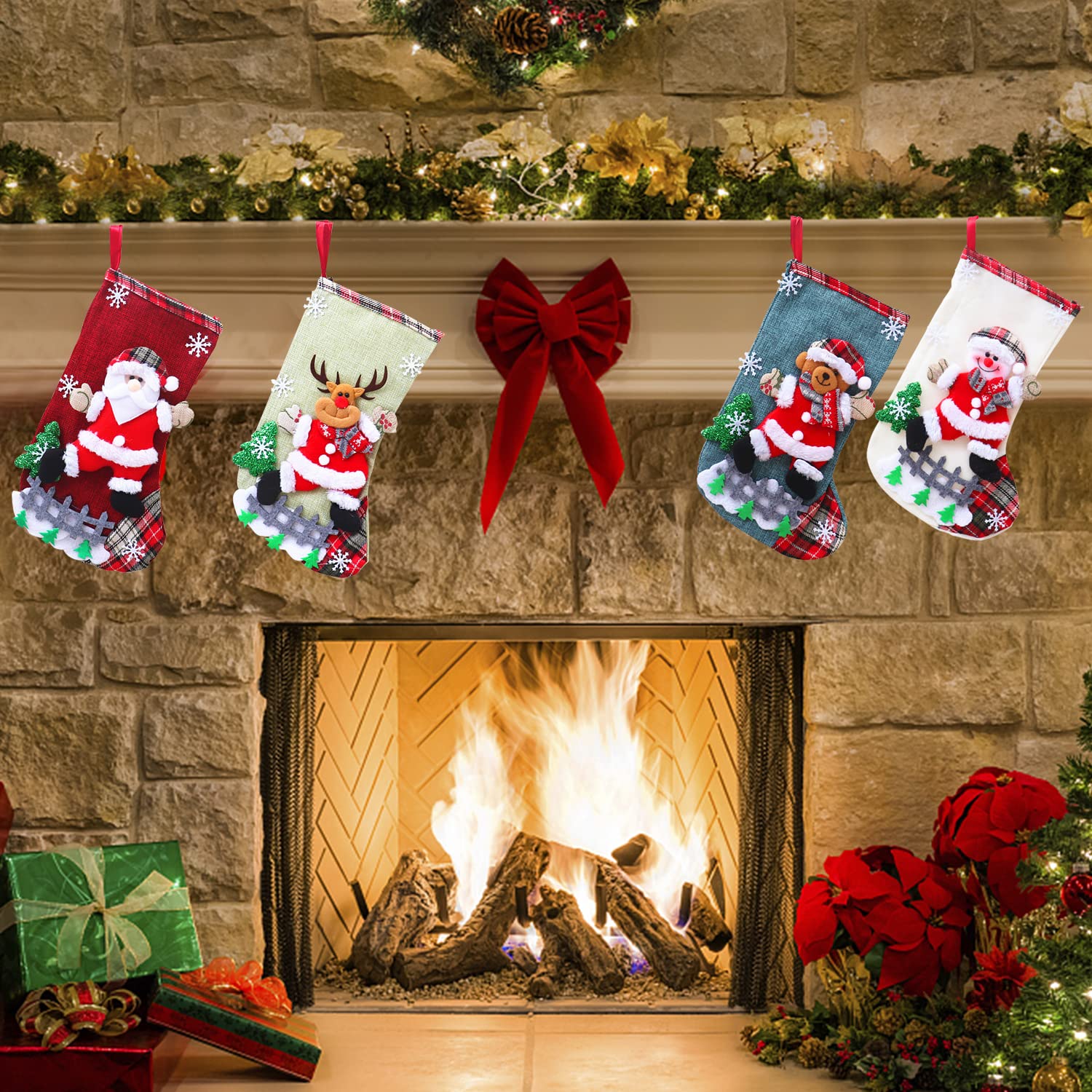 Chaussettes De Noël, Bas De Noël Décoration 4 Pcs