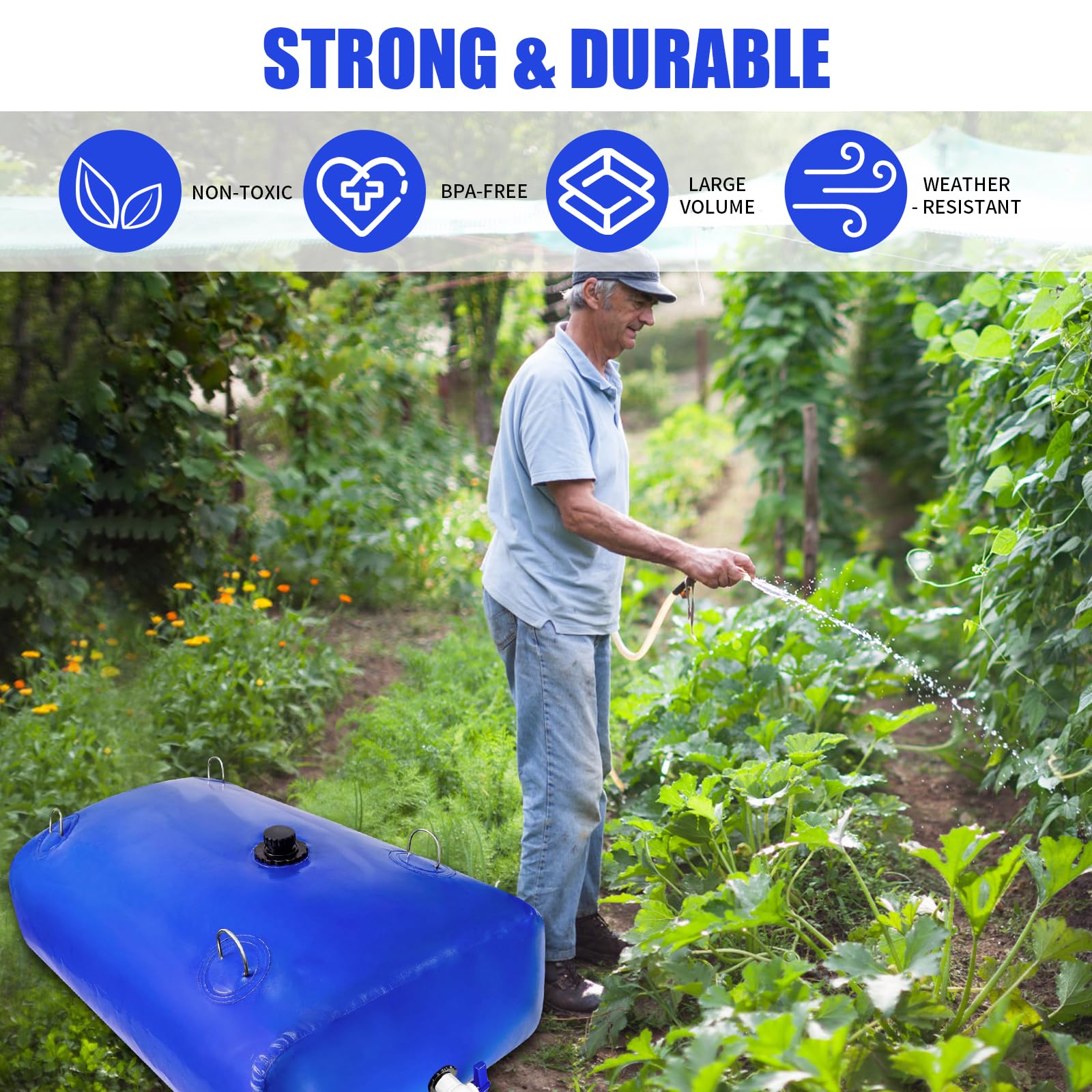 Depósito de almacenamiento de agua con grifo, depósito de agua de gran capacidad, barril de recogida de agua de lluvia, camping y jardín, 350 l