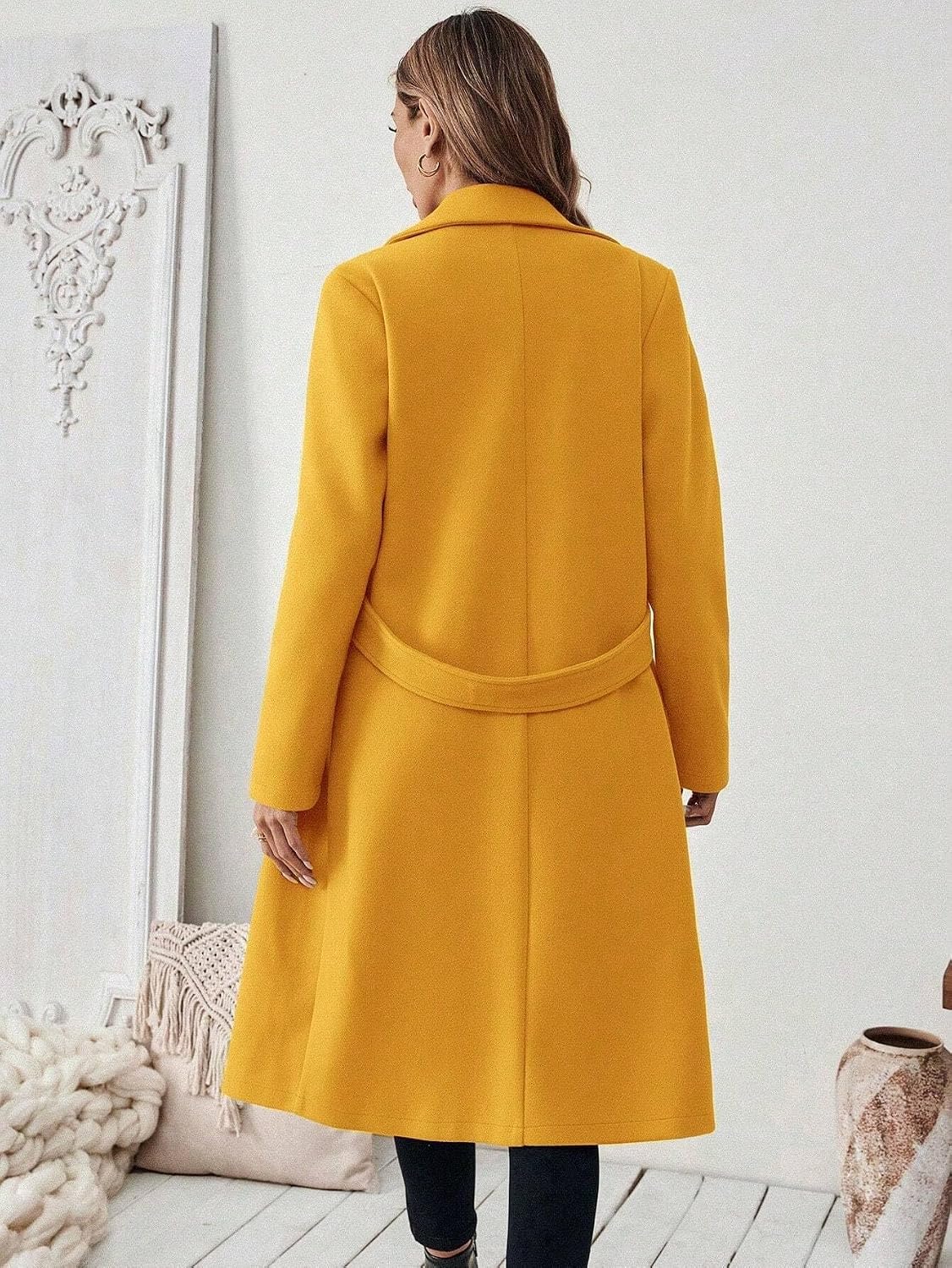 Womens Fashion Trench Outwear Solid Color Front Button Long Sleeve Pocket Jacket Coat Jacket Coat