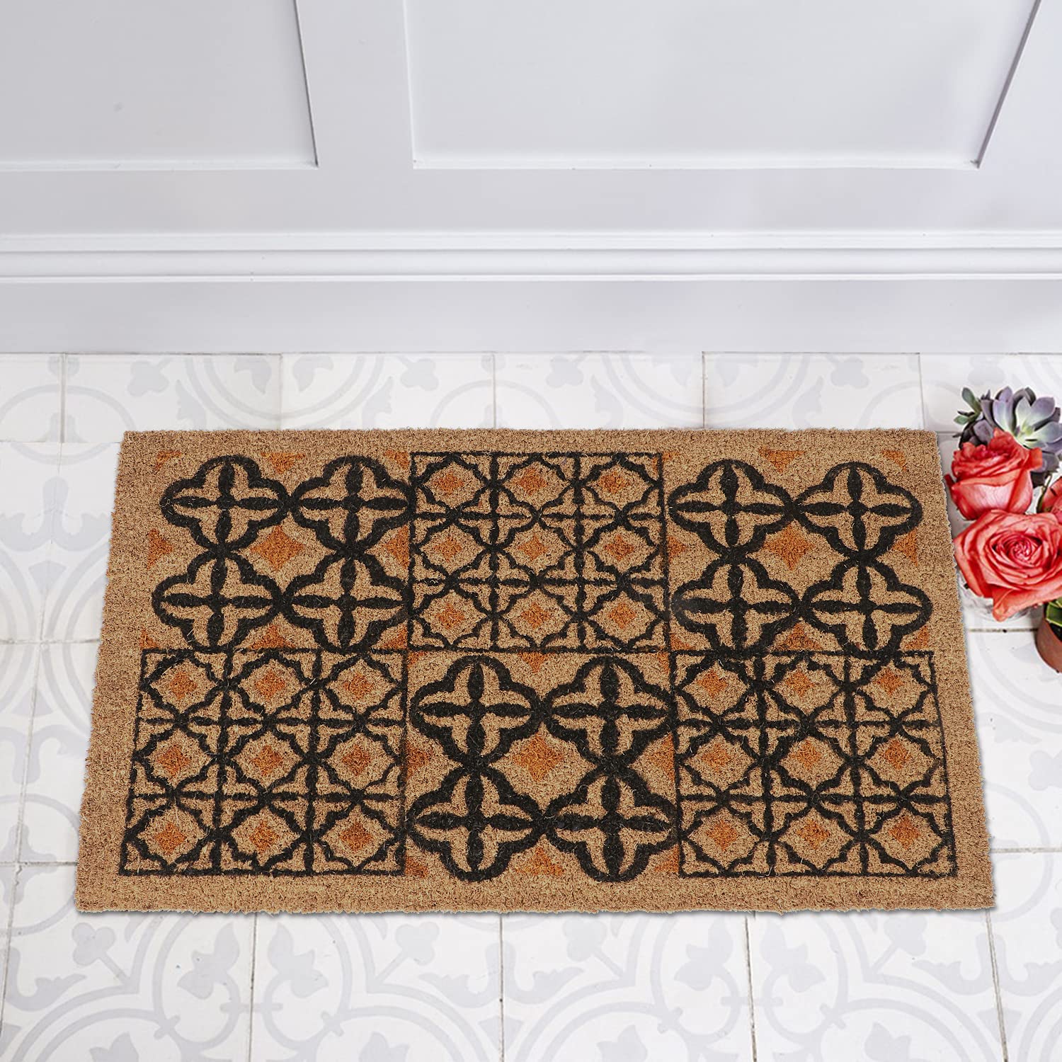 HOKIPO Large 45X75Cm Natural Coconut Coir Door Mats For Entrance Big Size Welcome Mat, Multicolor (In-484, Rectangular)