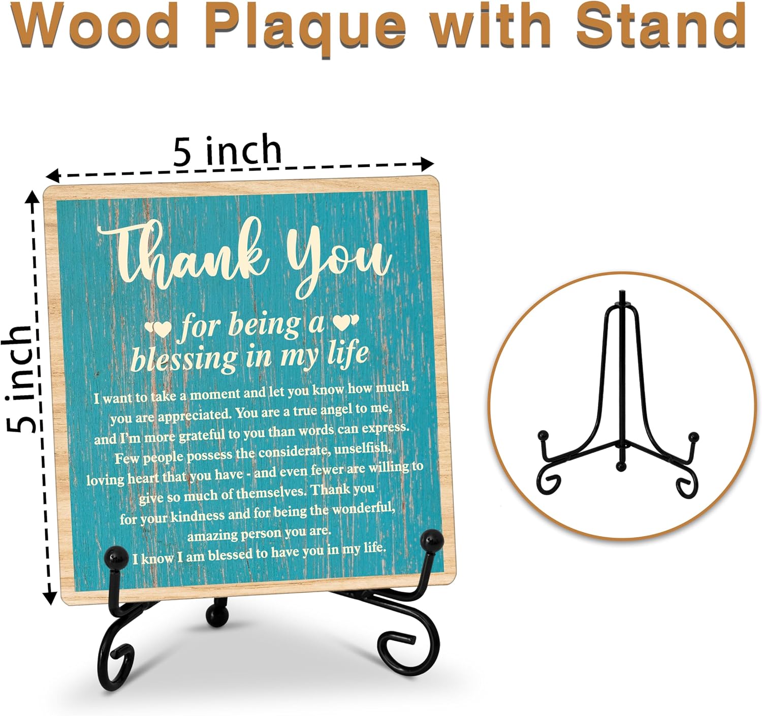ONDTOM Thank You Gifts for Women Men Friends Mom, Thank You for Being A Blessing in My Life Wooden Plaque with Stand, Thanksgiving Day Gifts for Family Member Desk Decor - E10 image 2
