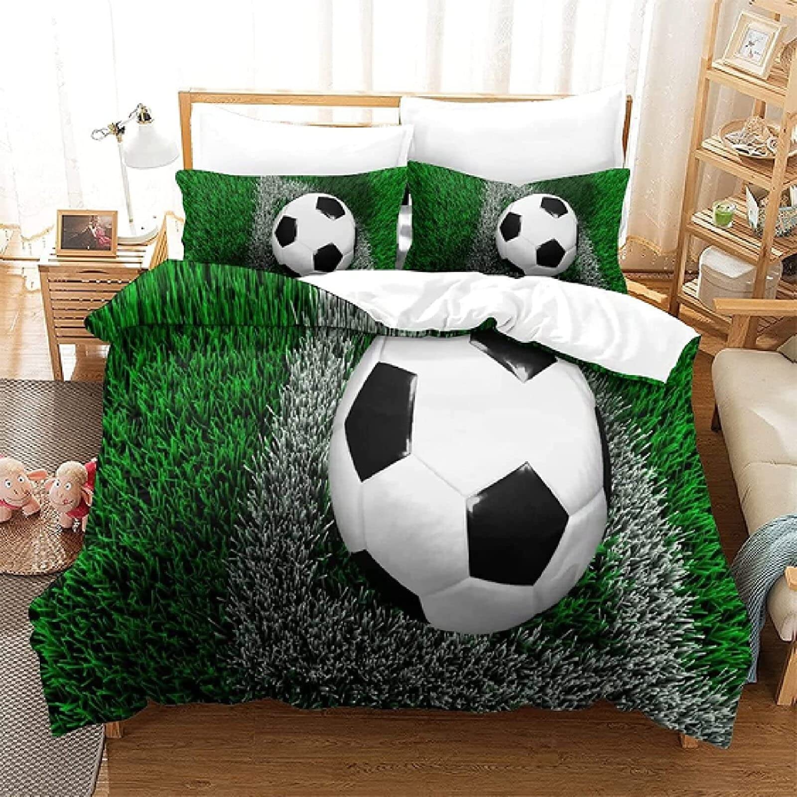 Housse de couette 220x240 football imprimé 3D parure de lit 2 personnes douillette