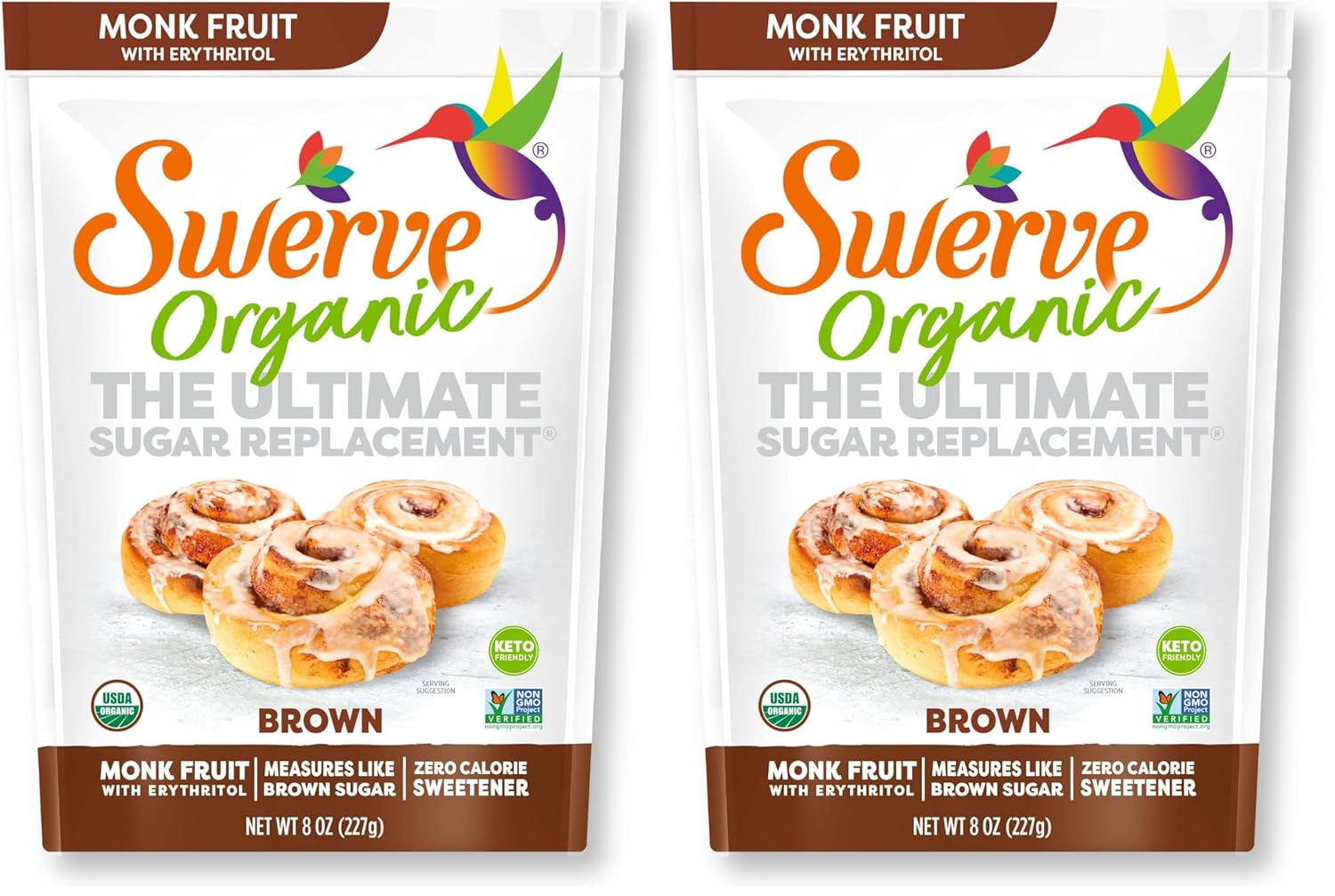 Swerve Organic Monk Fruit All-Purpose Granular Sugar Replacement Sweetener, 8 Ounce Bag (Pack of 2)