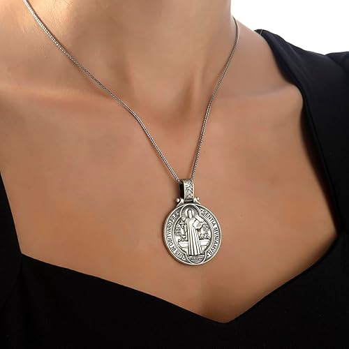 Miniatura 9 de bysilvergates Religious Collection - Men's 925 Sterling Silver Pendants St Christopher, St Michael, St Benedict - Timeless Faith-Inspired Necklaces