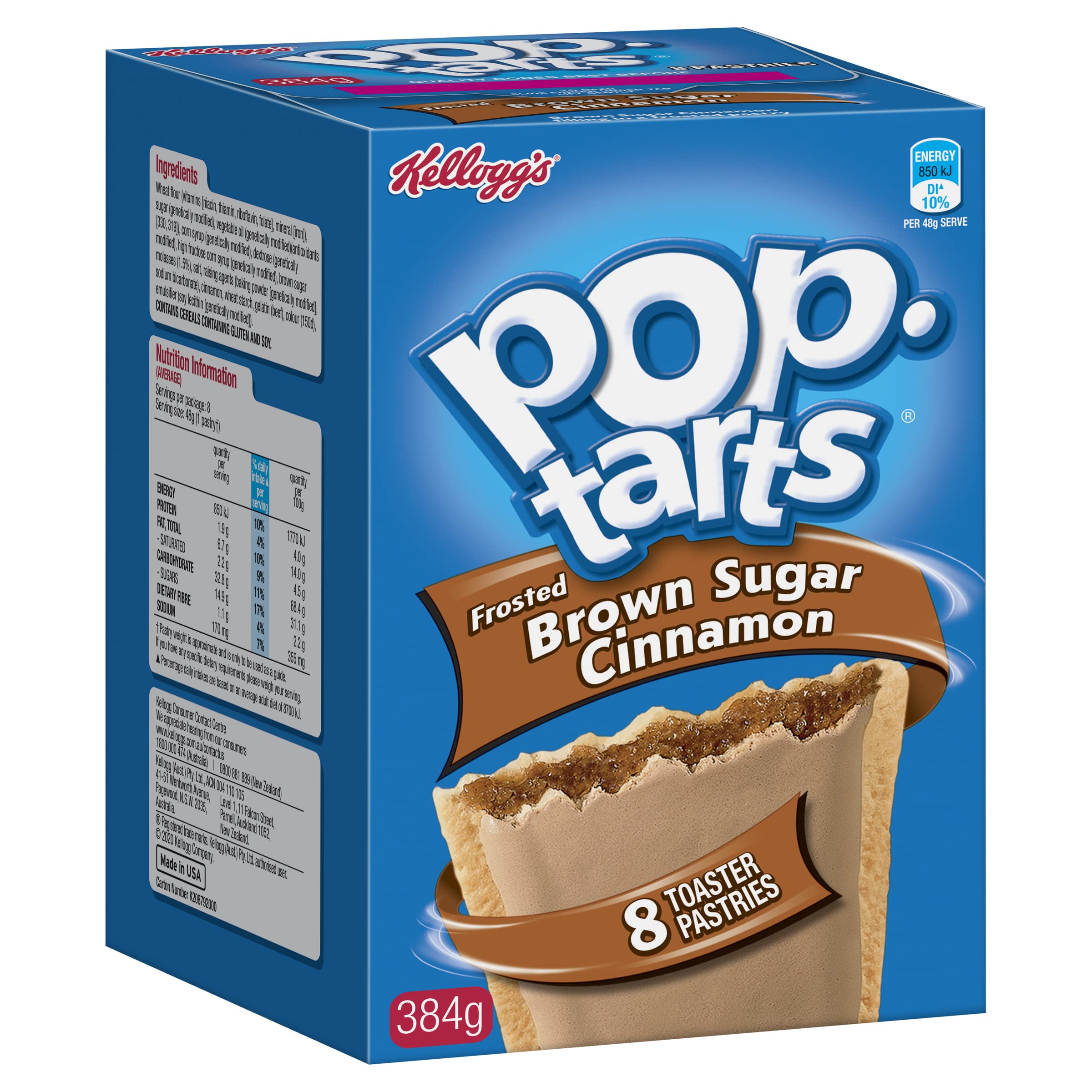 Kellogg's Pop-Tarts Brown Sugar Cinnamon Toaster Pastries 384g, 8 count (Pack of 1)