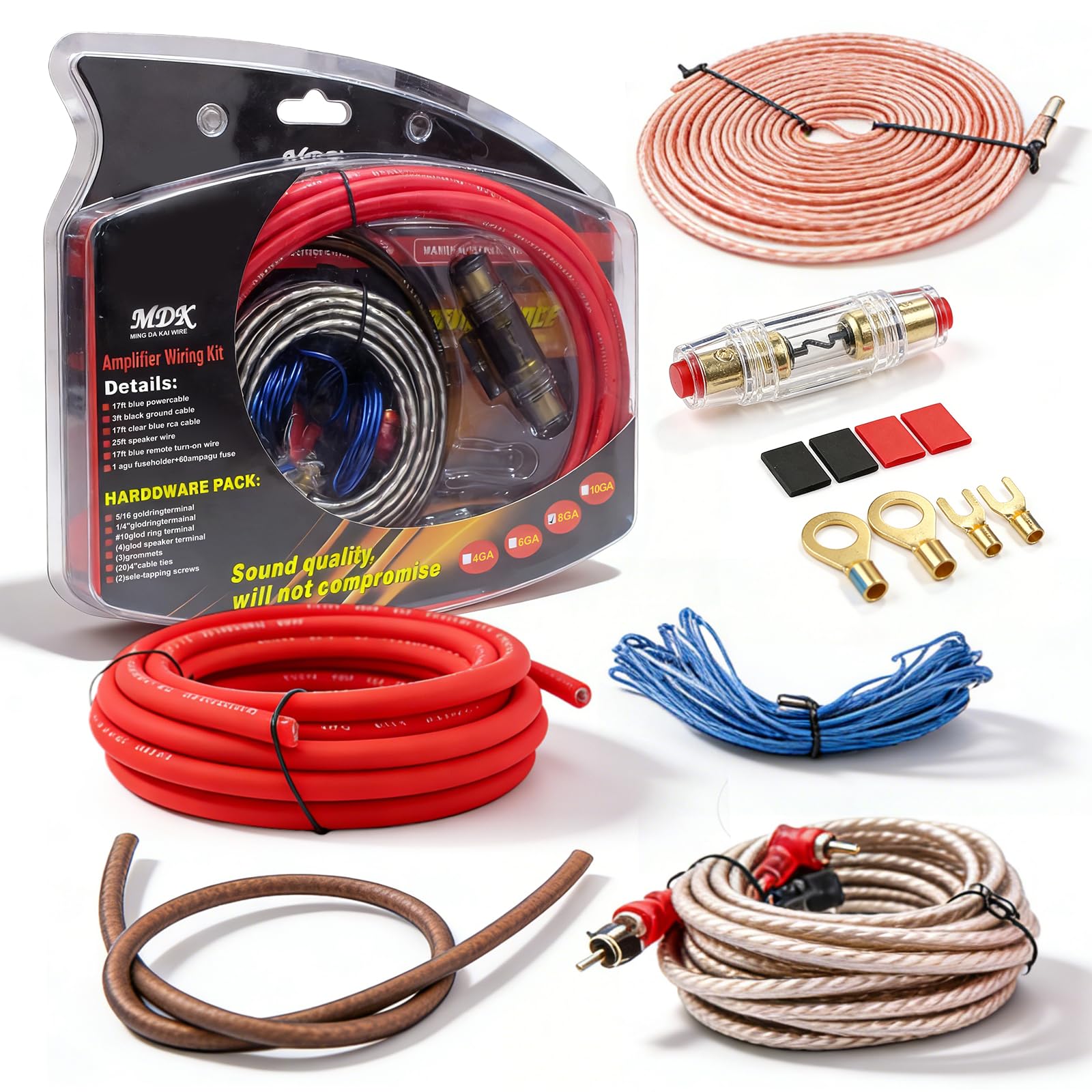 Vegena Subwoofer Kabel Set, 5 Meter Endstufe Kabel Set, Auto Verstärker Kabelsatz, Kfz Verstärker Kabelsatz Anschluss Set Car Audio Wire Kabelset Endstufekabel Für Audio-Upgrade Car Audio Endstufen