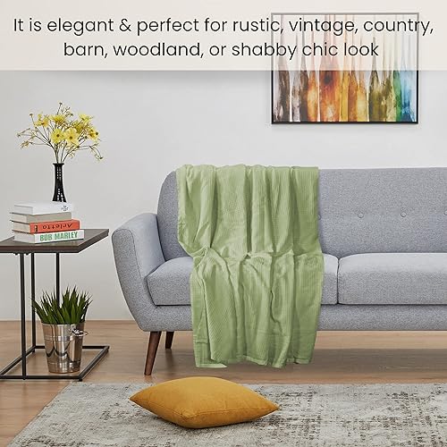 Miniatura 6 de Cotton Clinic Manta de cama de punto gofre 100% algodón, para todas las estaciones, suave, transpirable, ligera, capa perfecta para sofá, cama,