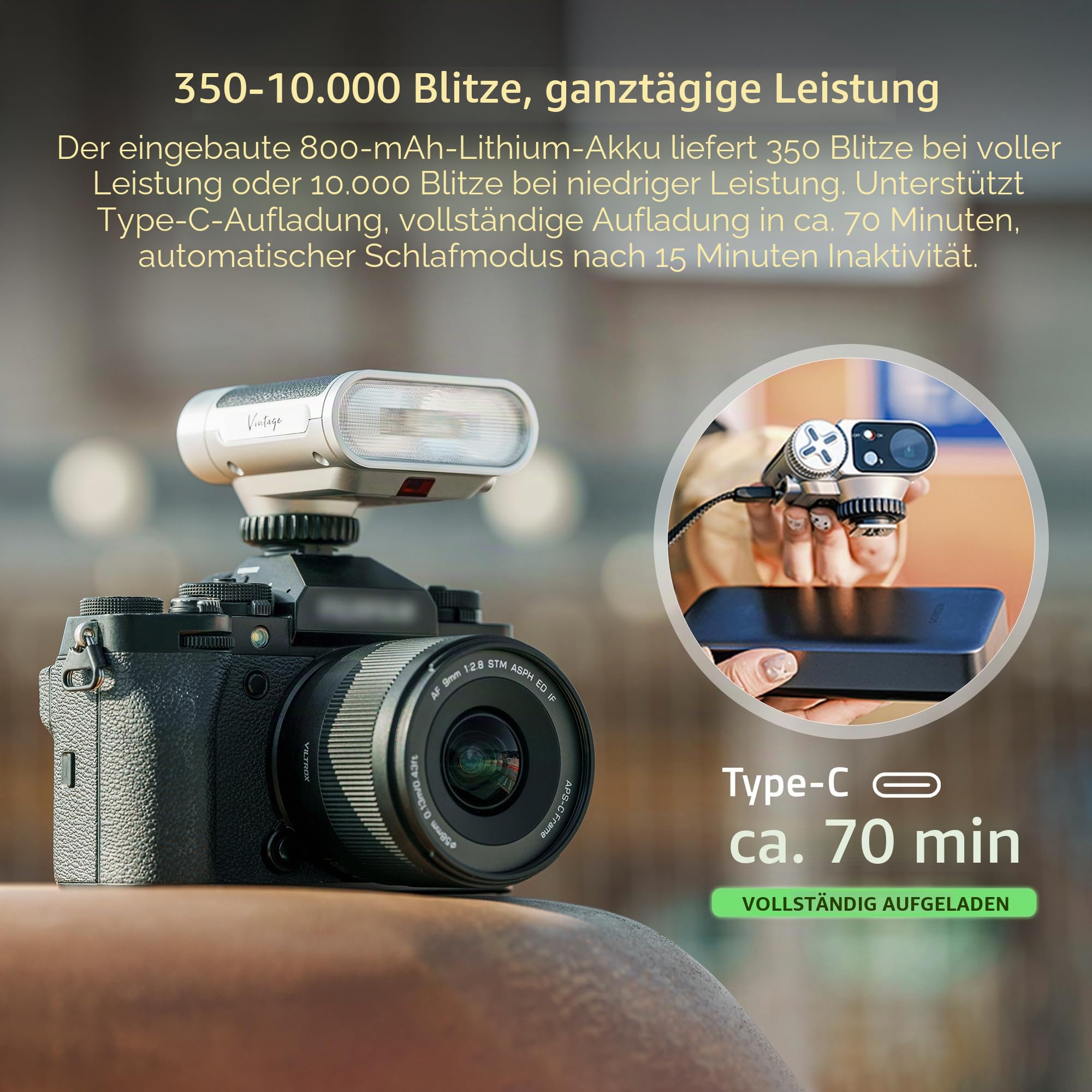 Viltrox Vintage Z1 Pro TTL Retro On-Kamera-Blitz mit Touch-Display, 24Ws 1s Recycle GN12 CCT 6000K ± 200K Mini-Blitz für tragbare Fotografie Beleuchtung (für Fuji)