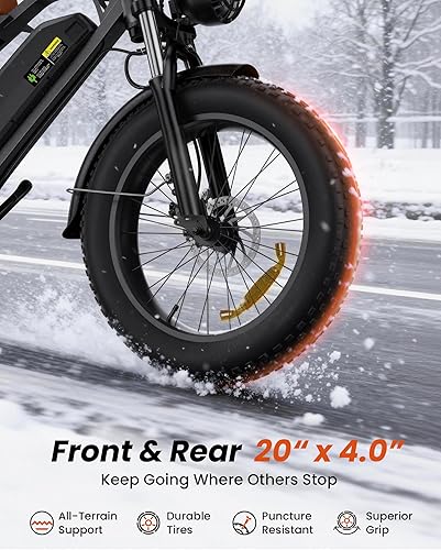 Miniatura 4 de Bicicleta Eléctrica para Adultos, Neumático Grueso de 16"20" 1500W 55+ Millas Suspensión Completa ebikes para Adultos, Faro Brillante Asiento Largo