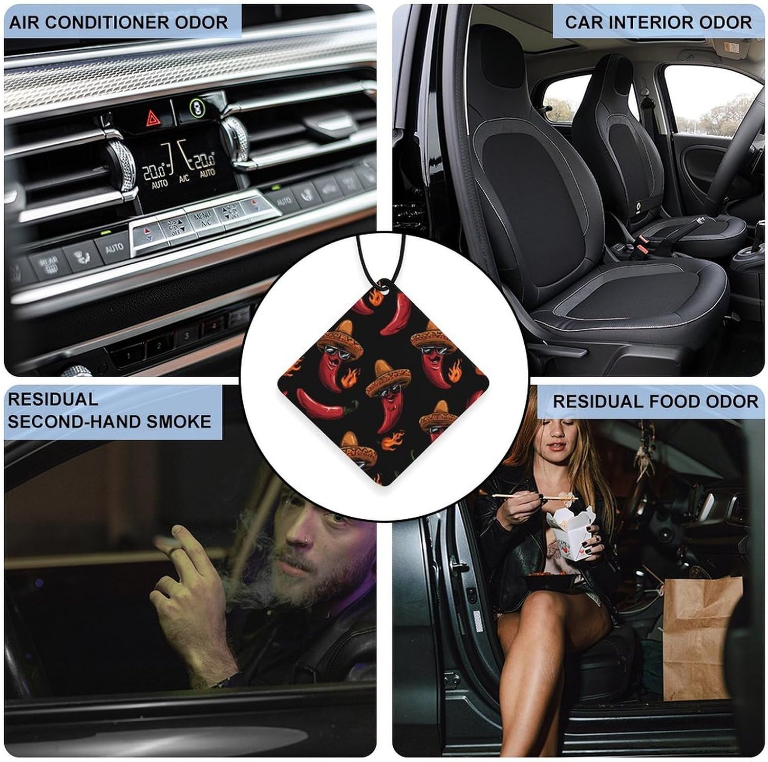 Red Chili Peppers Car Air Freshener Hanging Aromatherapy Tablets for Car Accessories Rhombus