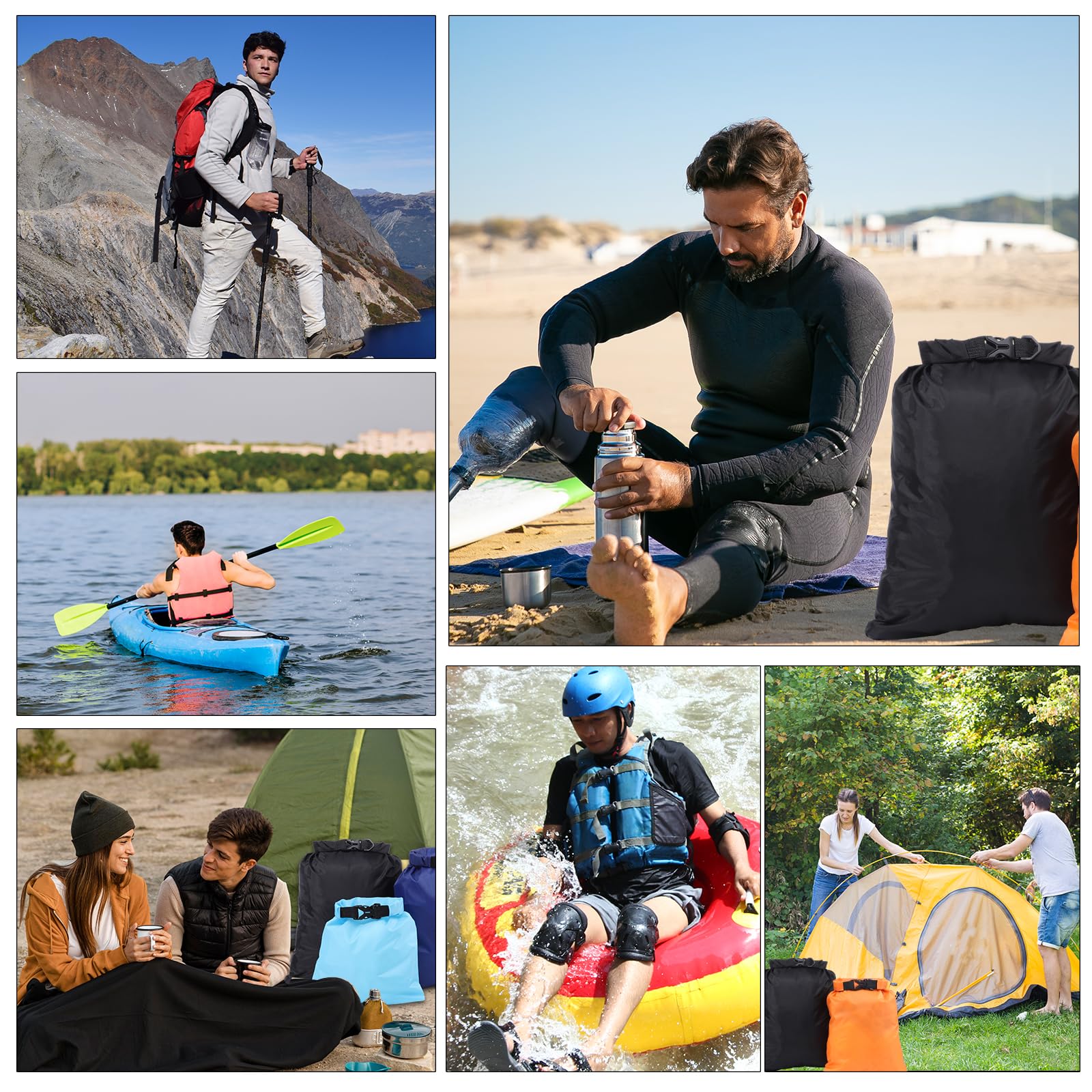 Pimoys 6 Pack Waterproof Dry Bags, Lightweight Outdoor Dry Sacks Ultimate Dry Bags for Kayaking Rafting Boating Camping (1.5L, 2.5L, 3L, 3.5L, 5L, 8L)