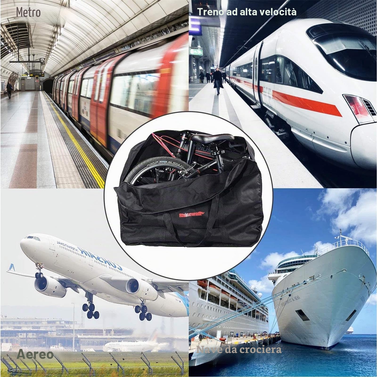 Borsa per Bicicletta Pieghevole Sacchetto di Trasporto della Bici 20 Pollici Ispessimento Impermeabile Borsone da Viaggio con una Piccola Borsa, per Viaggio in Treno in Aereo