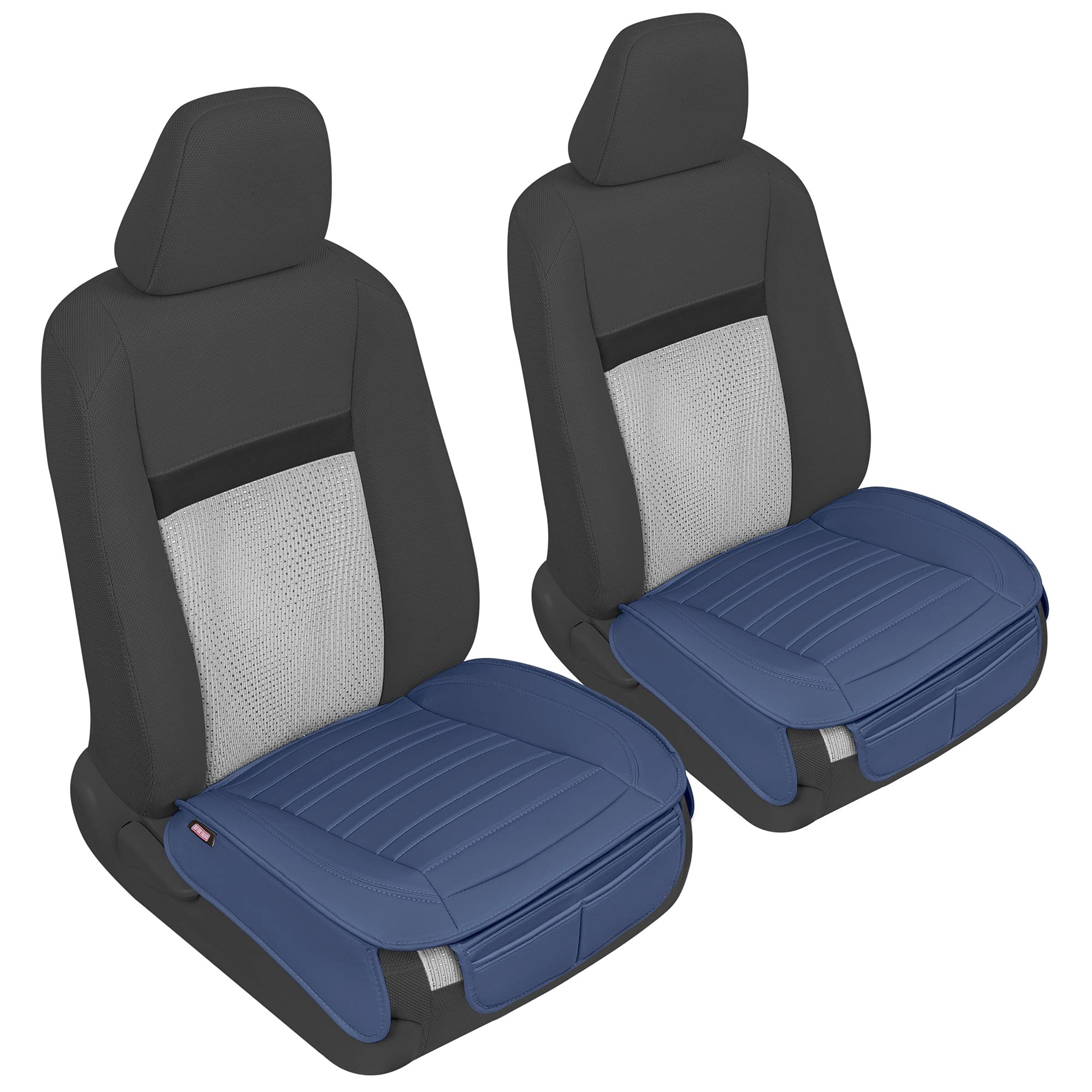Motor Trend Blue Faux Leather Car Seat Covers for Front Seats, 2-Pack – Universal Padded Car Seat Cushions with Storage Pockets, Premium Interior Accessories for Auto Truck Van SUV