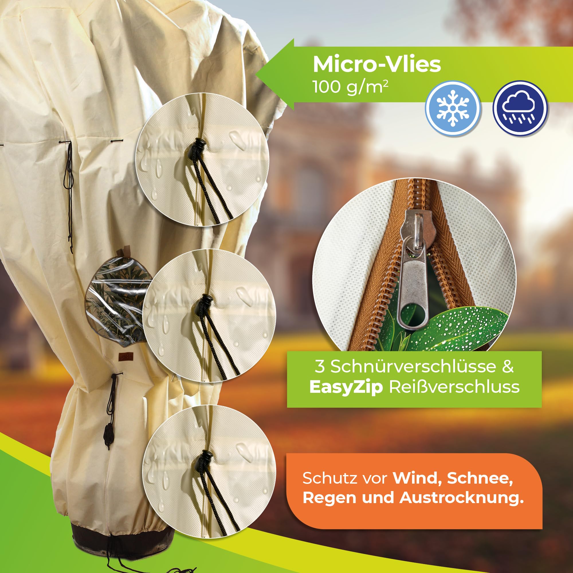 Bio Green Premium Kübelpflanzensack Window Mammut | 360 x 250cm | Frostschutz & Winterschutz | Schutzhülle Kübelpflanzen +Sichtfenster | Pflanzenschutz
