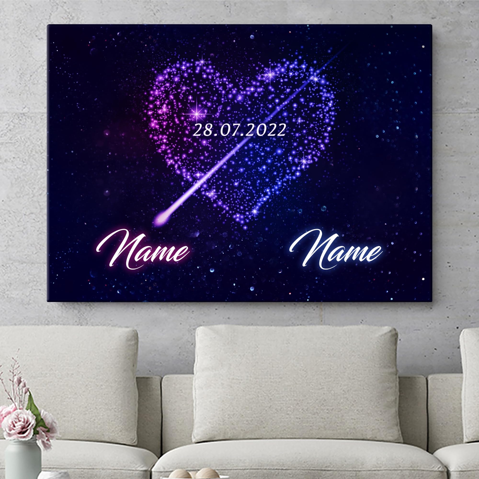 Liebesleinwand Individuelles Wandbild | Jahrestag, Hochzeitstag Geschenke für Frauen | Leinwand mit Namen und Datum gestalten | Mitten ins Herz