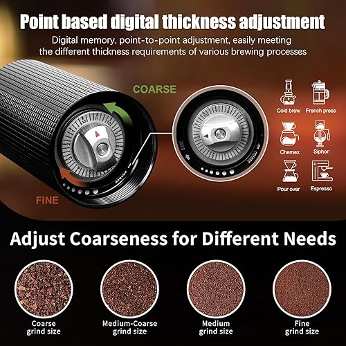 Miniatura 3 de Molinillo de café manual de 0.88 oz, molinillo de café manual CNC de acero inoxidable con ajuste de posicionamiento de doble rodamiento, molinillo