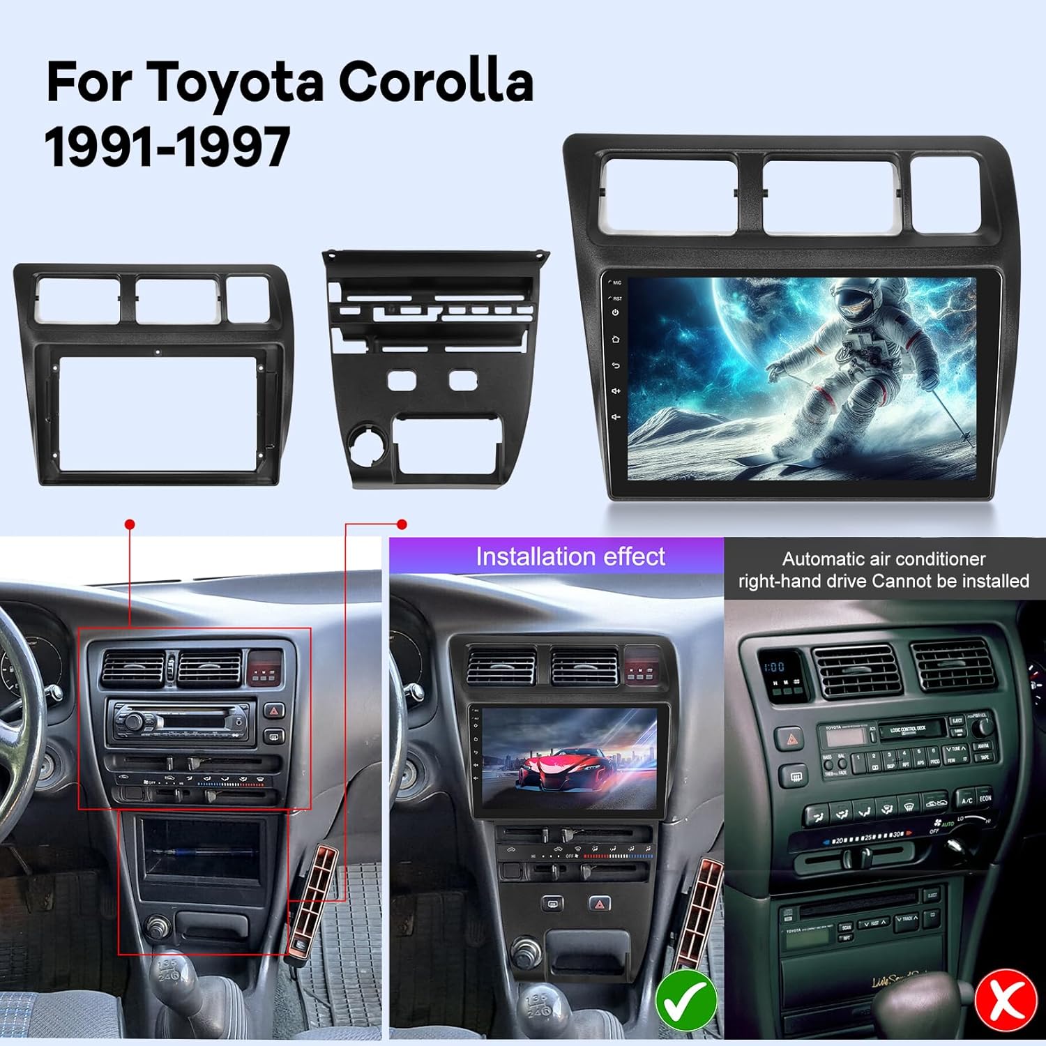 EKAT [2G+64G] Radio for Toyota Corolla 1991-1997 LHD Manual AC, Android Car Stereo with 9 inch Touch Screen, Carplay/Android Auto/1080P/Bluetooth/WiFi +AHD Backup Camera