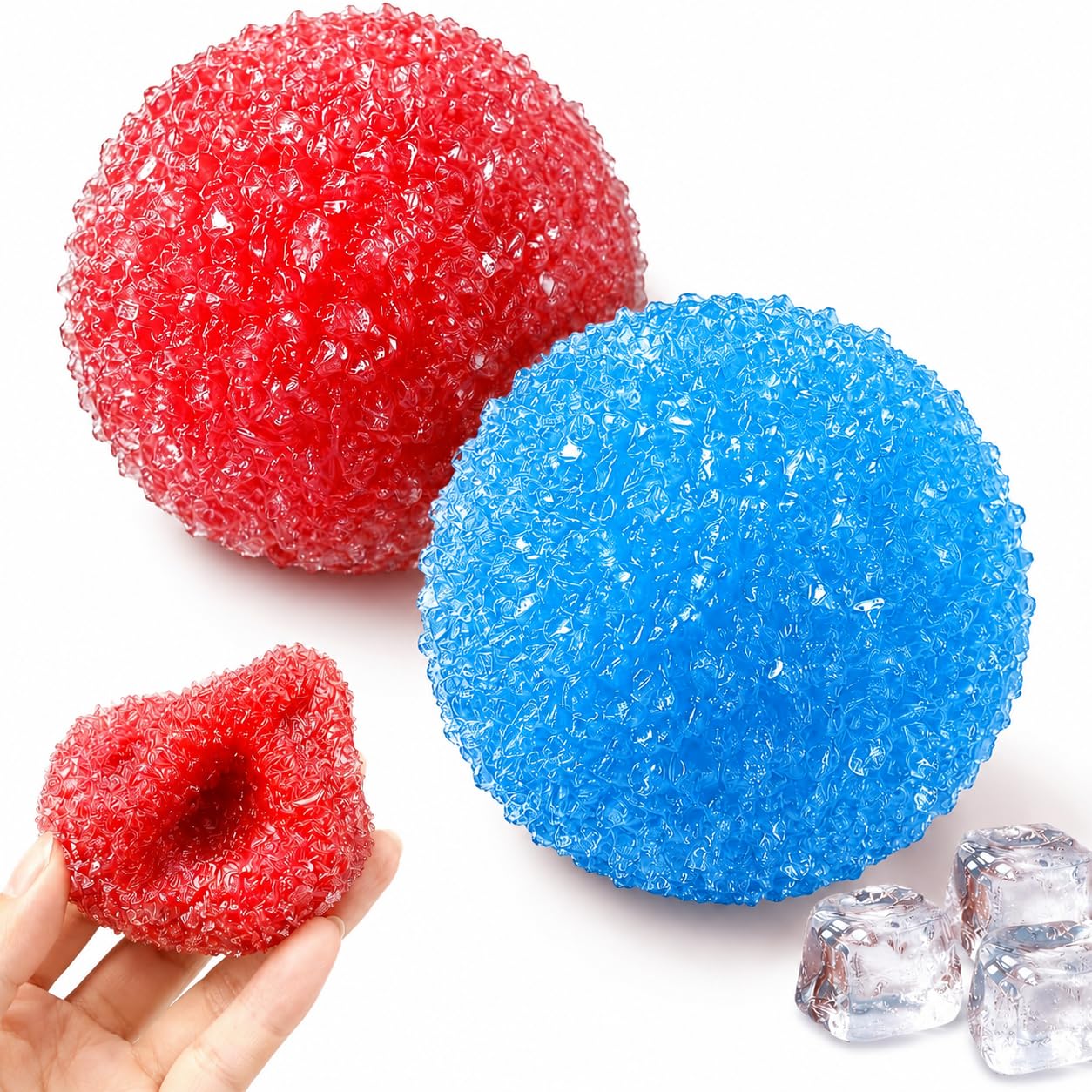 2PCS Sugar Ball Gumdrop Squishy, Sugar Balls Stressing Ball Decorative Squeeze Ornaments for Office Classroom Indoor Desk Party Display Use(Blue red)