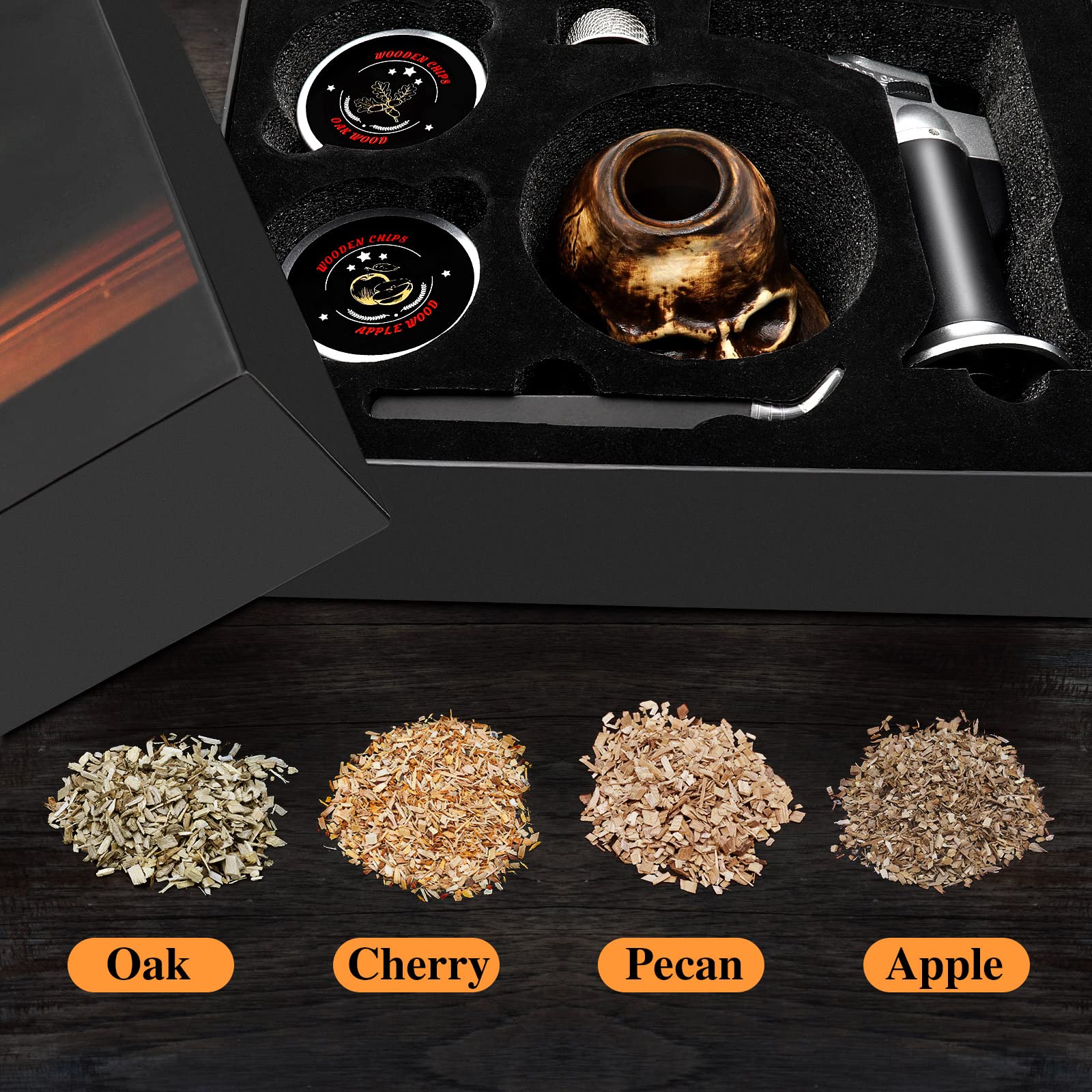 Anmyox Whiskey Smoker Set Mit Totenkopf – Inkl. Taschenlampe & Holzchips – Geschenk Für Männer, Barkeeper & Genießer