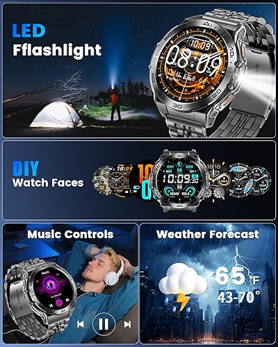 Miniatura 7 de Military Smart Watches for Men with Bluetooth Call, 1.6" AMOLED Waterproof Smartwatch with Flashlight, 116 Sport Modes, 600mAh Heart RateSpO2Sleep