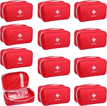12 Pack Empty First Aid Bag, Emergency Bag Empty, First Aid Case, Portable Medical Storage Pouch for Camping Hiking Travel Home Office Red