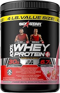 Whey Protein Powder + Creatine Monohydrate, Six Star 100% Whey Protein Plus, Whey Protein Isolate & Peptides, Lean Protein Powder for Muscle Gain, Whey Isolate Protein Shake, Strawberry, 4 lbs