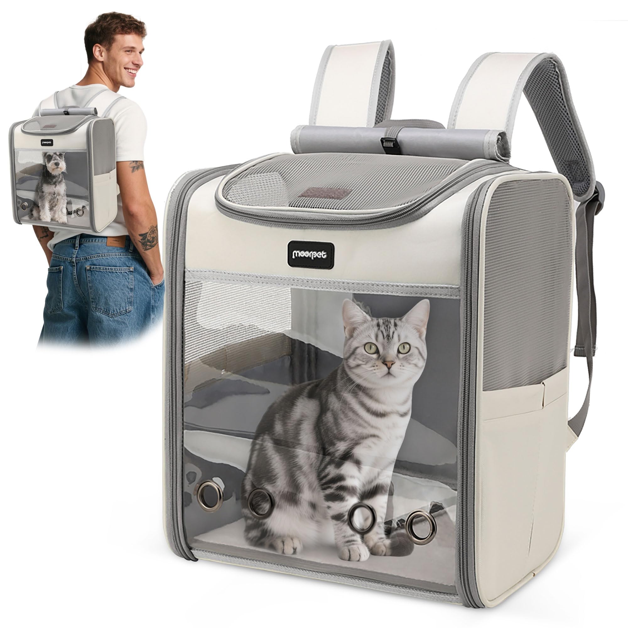 ALLSOPETS Zaino per Cane, Zaino Trasportino Pieghevole per Gatti e Cani di Piccola Taglia, Zaino Traspirante per Viaggi Passeggiate e Escursioni (Grigio Nebbia)