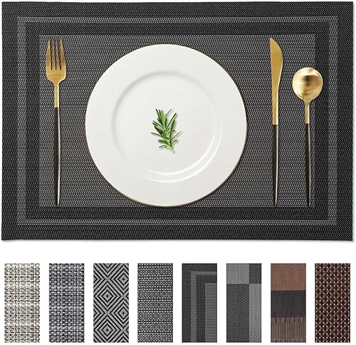 AHHFSMEI Juego de 6 manteles individuales para mesa de comedor, manteles individuales de vinilo tejido de plástico, antideslizantes, aislamiento
