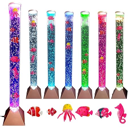 Playlearn - Lámpara LED De Tubo De Burbujas Con Control Remoto, Lámpara De Pie Falsa Para Tanque De Peces De 3.3 Pies, Suministros De Esquina Para Aliviar El Estrés Y El