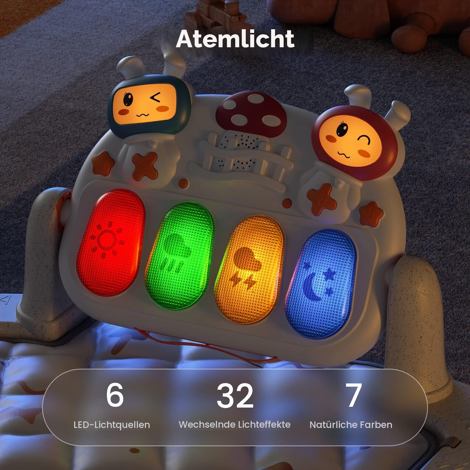 TUMAMA Baby Spielmatte,Krabbeldecke mit Musik und Lichtern,Spielmatte Baby mit Spielbogen,Baby Aktivitätsmatte,Lernspielzeug für Neugeborene Kleinkinder,Jungen und Mädchen(Animal)