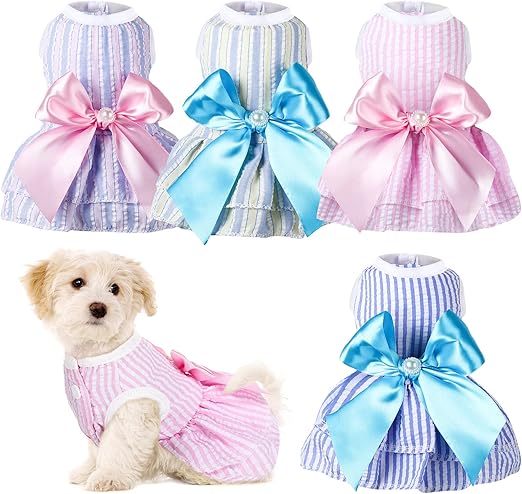 4 Pieces Dog Dresses Dogs Puppy Clothes Summer Princess Pet Dresses Girl Female Doggie Tutu Skirt Apparel for Chihuahua Yorkies Pup Cat Outfit(Medium)