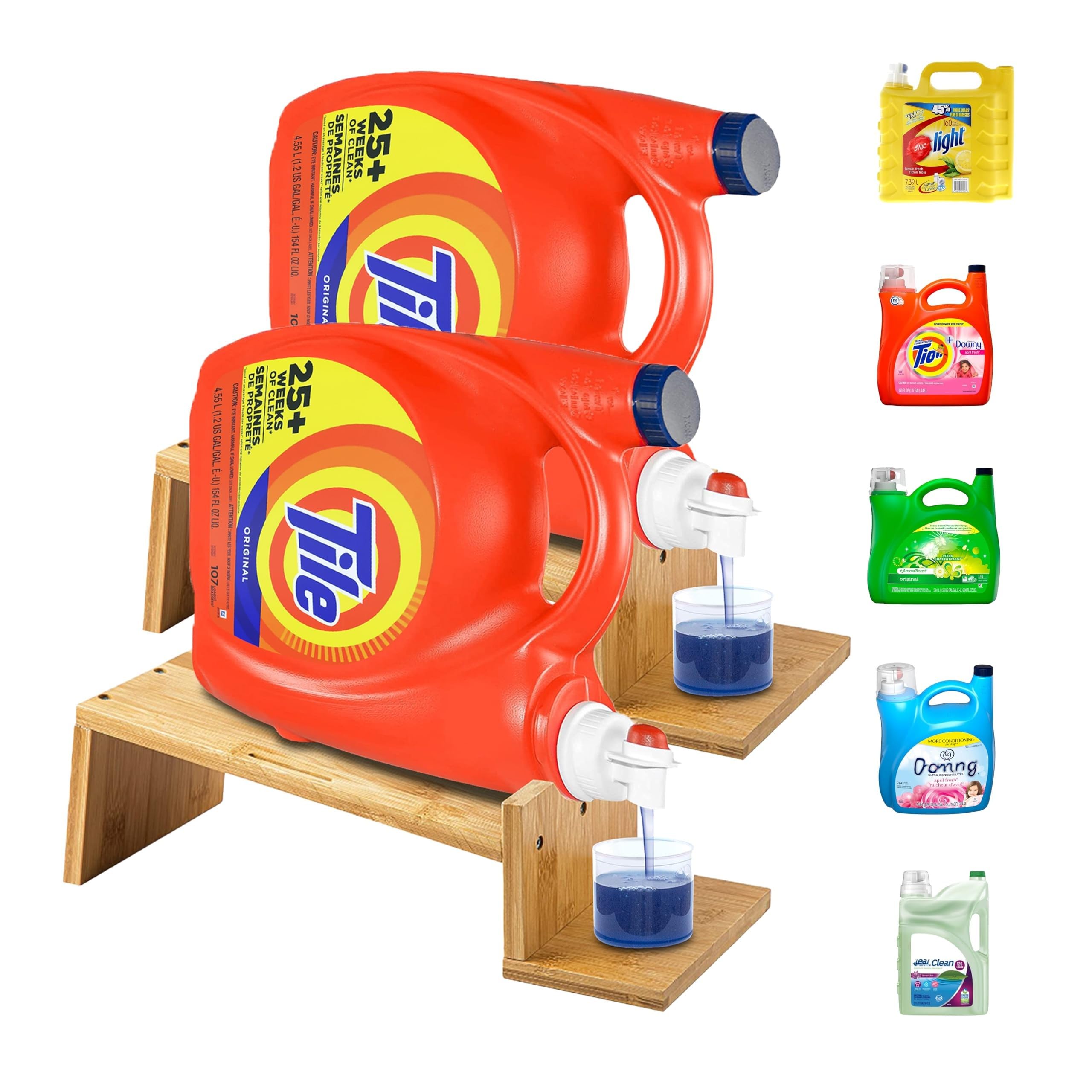 Liquid Laundry Detergent Holder Stand with Tray &amp; Strap - 2 Pack - Wood
