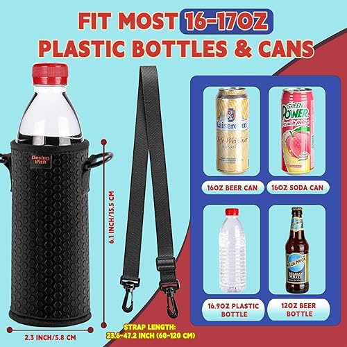 Miniatura 2 de Desing Wish Fundas aislantes portátiles de plástico de 16.9 onzas, fundas aislantes de 16, 17, 18 onzas, soporte para botellaslatas con correa para