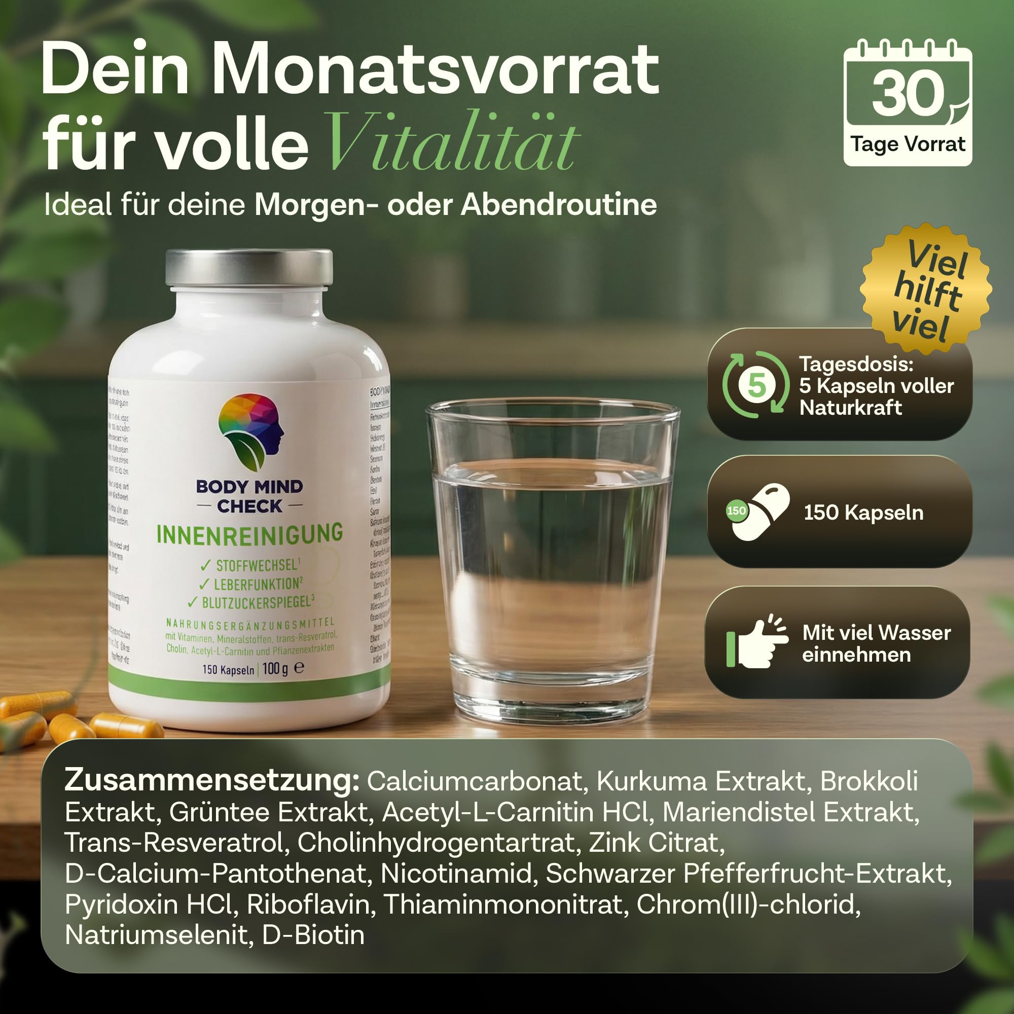 INNENREINIGUNG - Leber Kur Mariendistel Kapseln mit Stoffwechsel Komplex - 18-fach Leberkur mit Mariendistel, Cholin, Resveratrol, Grüntee Extrakt uvm. - 150 Leber Komplex Kapseln hochdosiert