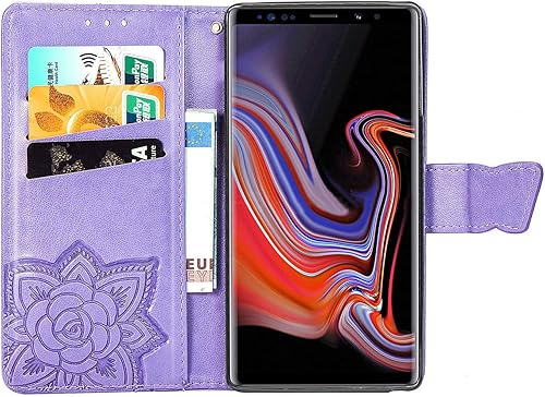 Miniatura 2 de MEUPZZK Funda tipo cartera para Samsung Galaxy Note 9, piel sintética con diseño de flor de mariposa en relieve, función atril, ranuras para