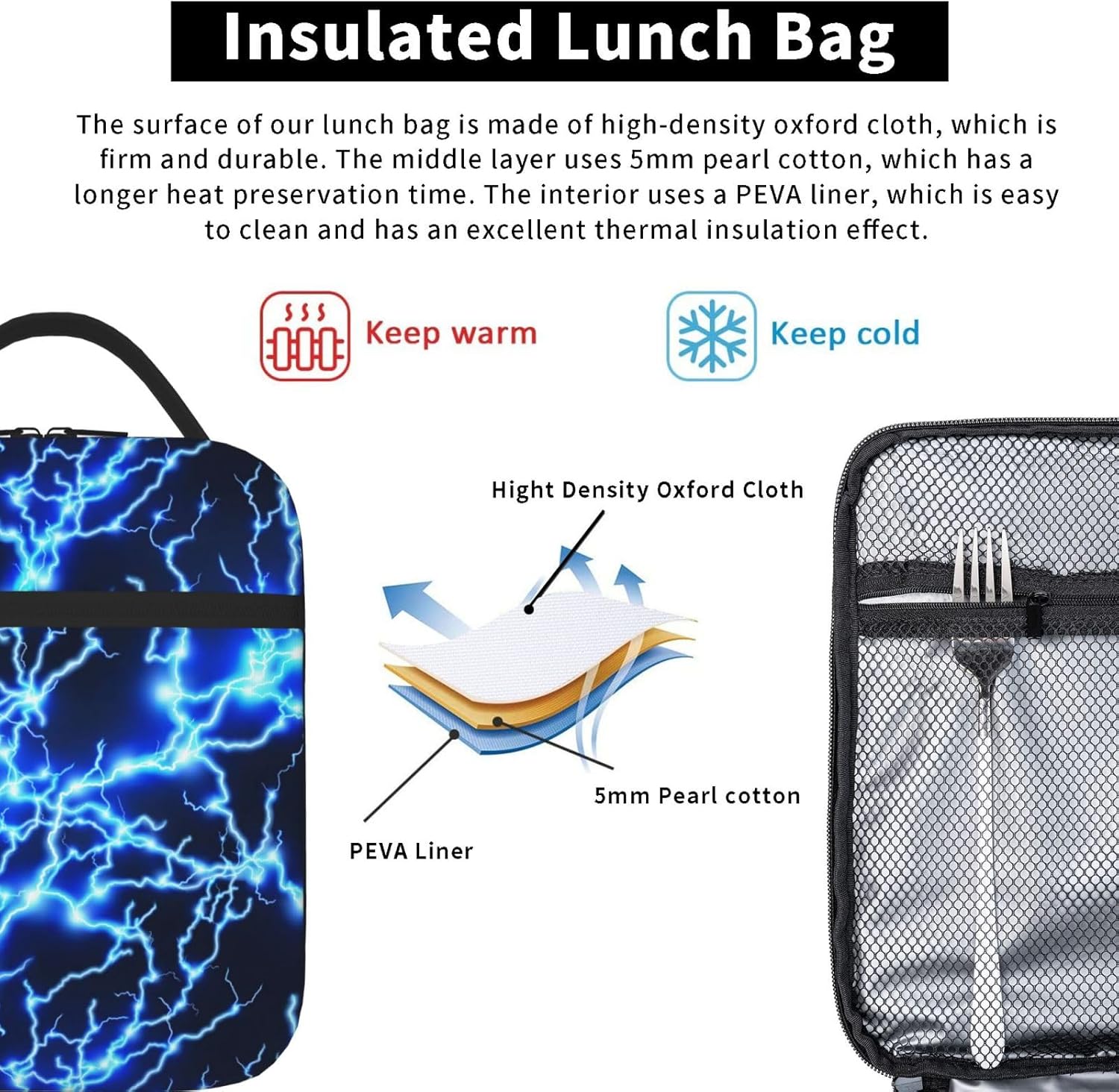 Lightning Lunch Box Boys Insulated Blue