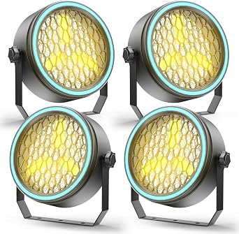 Stage Par Lights COB Stage Spotlights, Gold Super Bright LED Par Can Light with Strip, DMX512 Sound Activated Retro Uplights Indoor for Events Club Wedding Theater Church Dance Lighting4 Pack