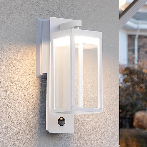 Lámpara LED de pared con sensor de movimiento, lámpara de pared para exteriores, impermeable, con pantalla de vidrio transparente, lámparas de pared