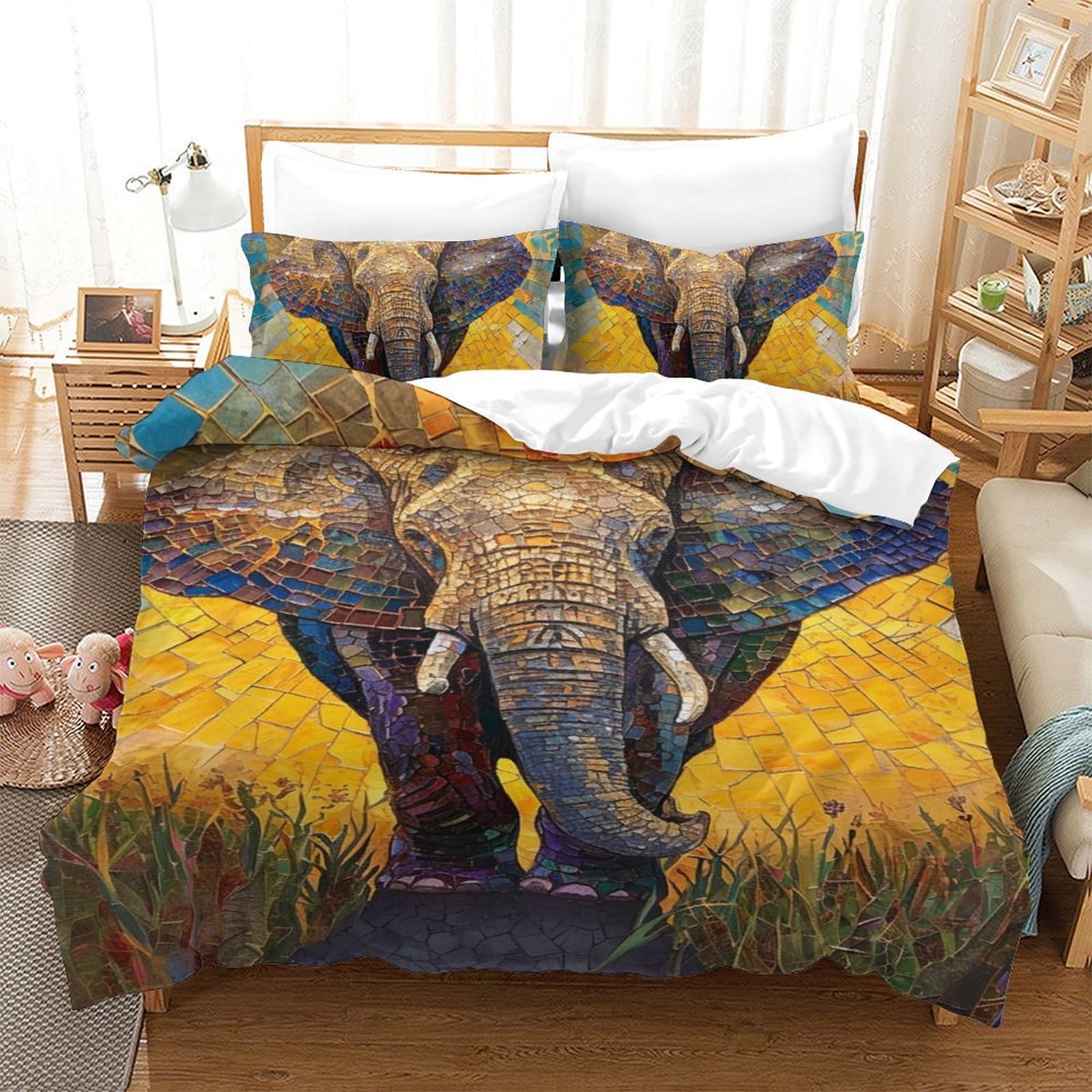 Housse de couette éléphant et fourmis 140x200 cm avec taies en microfibre pour lit simple