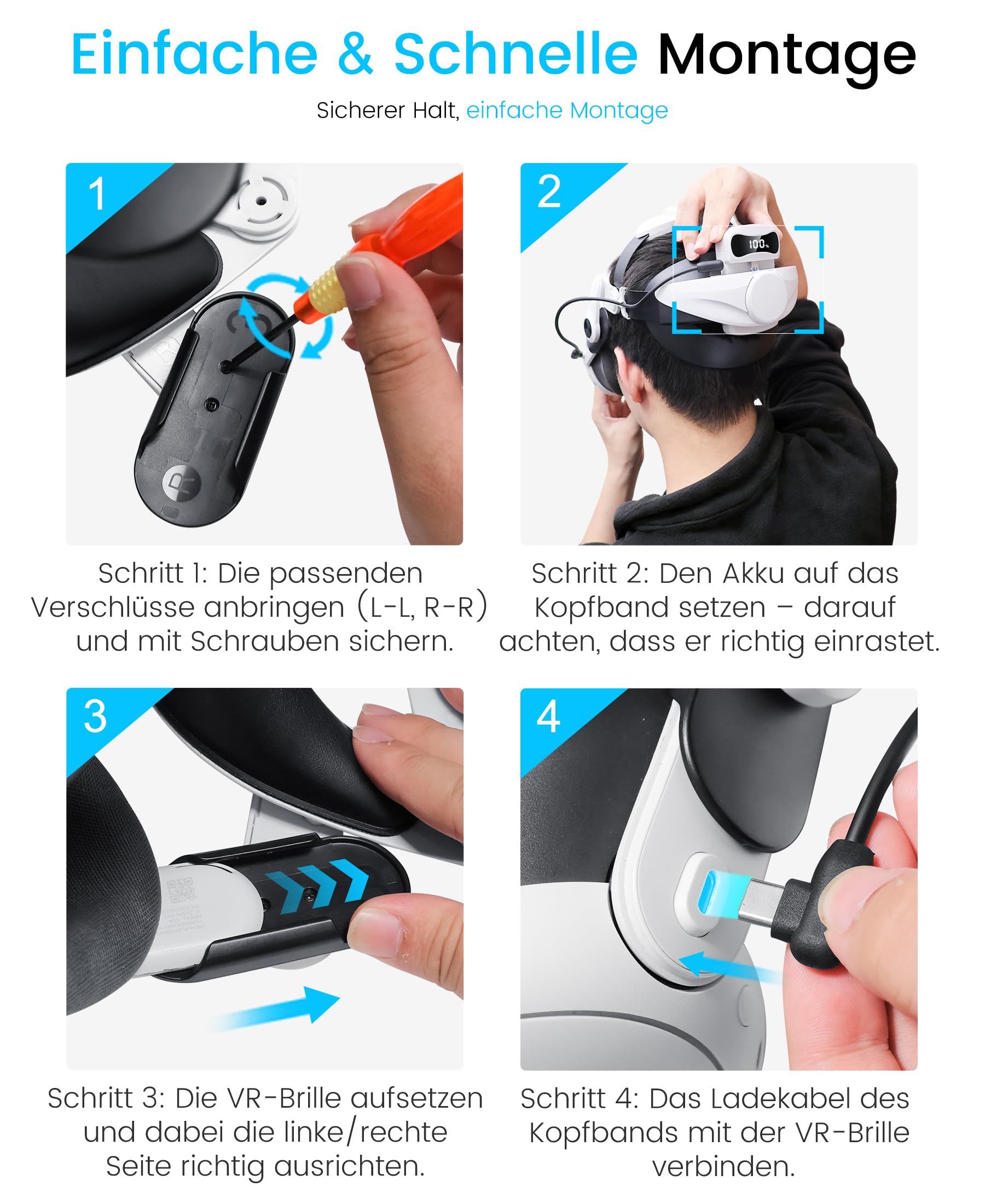 BEBONCOOL Headstrap für Meta Quest 3/3S/2 mit 10000mAh Hot-Swap-Akku, Komfortabler Elite-Strap-Ersatz für 3–5H verlängerte Spielzeit, Reduziert Gesichtsdruck&verbessert Komfort, VR-Zubehör für Oculus