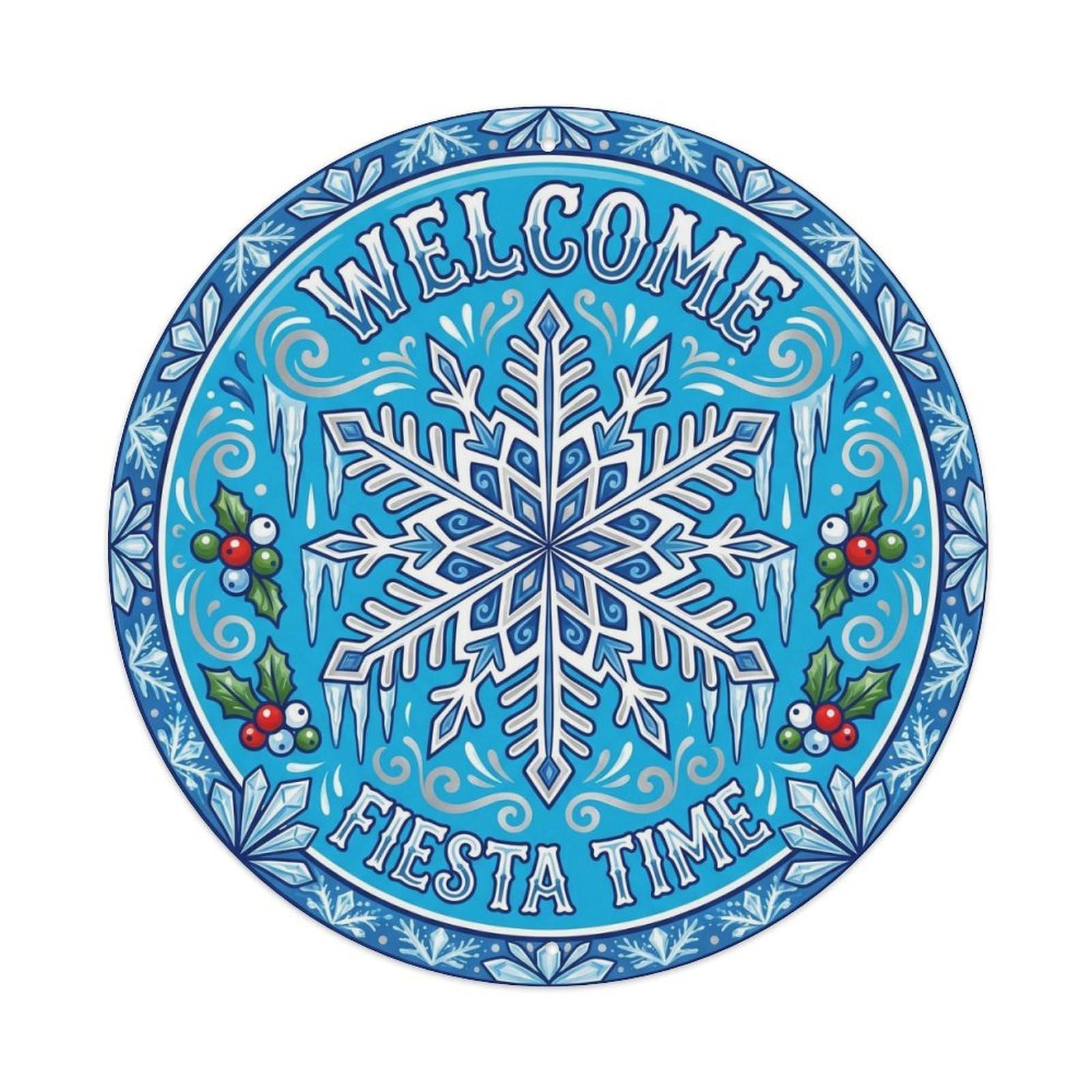 Mexican Folk Retro Winter Fiesta Time Welcome Spanish Metal Tin Sign