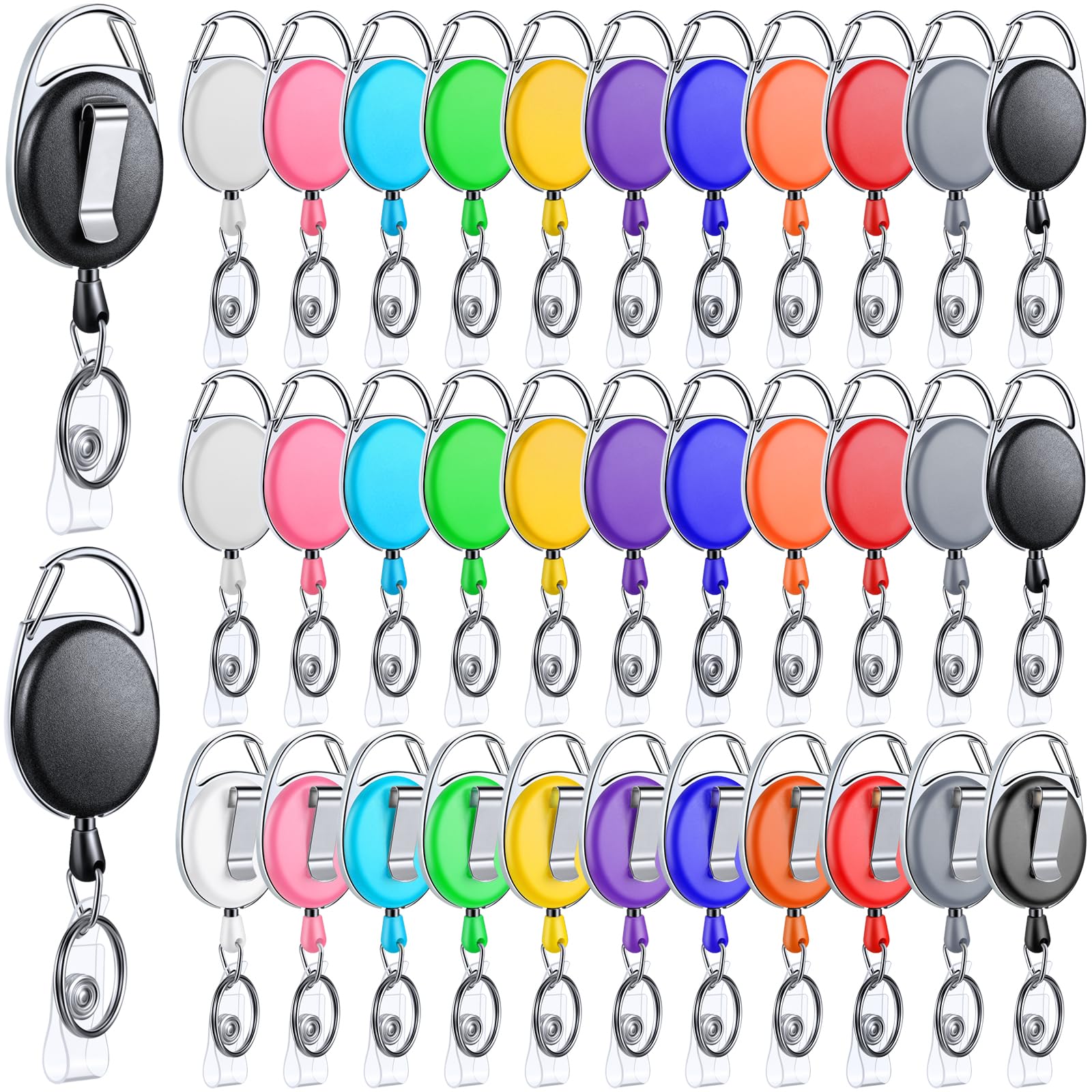 Laumoi 80 Packs Retractable ID Badge Holder Name ID Badge Reel Clips Keychain with Belt Clip and Key Ring for Office Worker Doctor Nurse Employee (